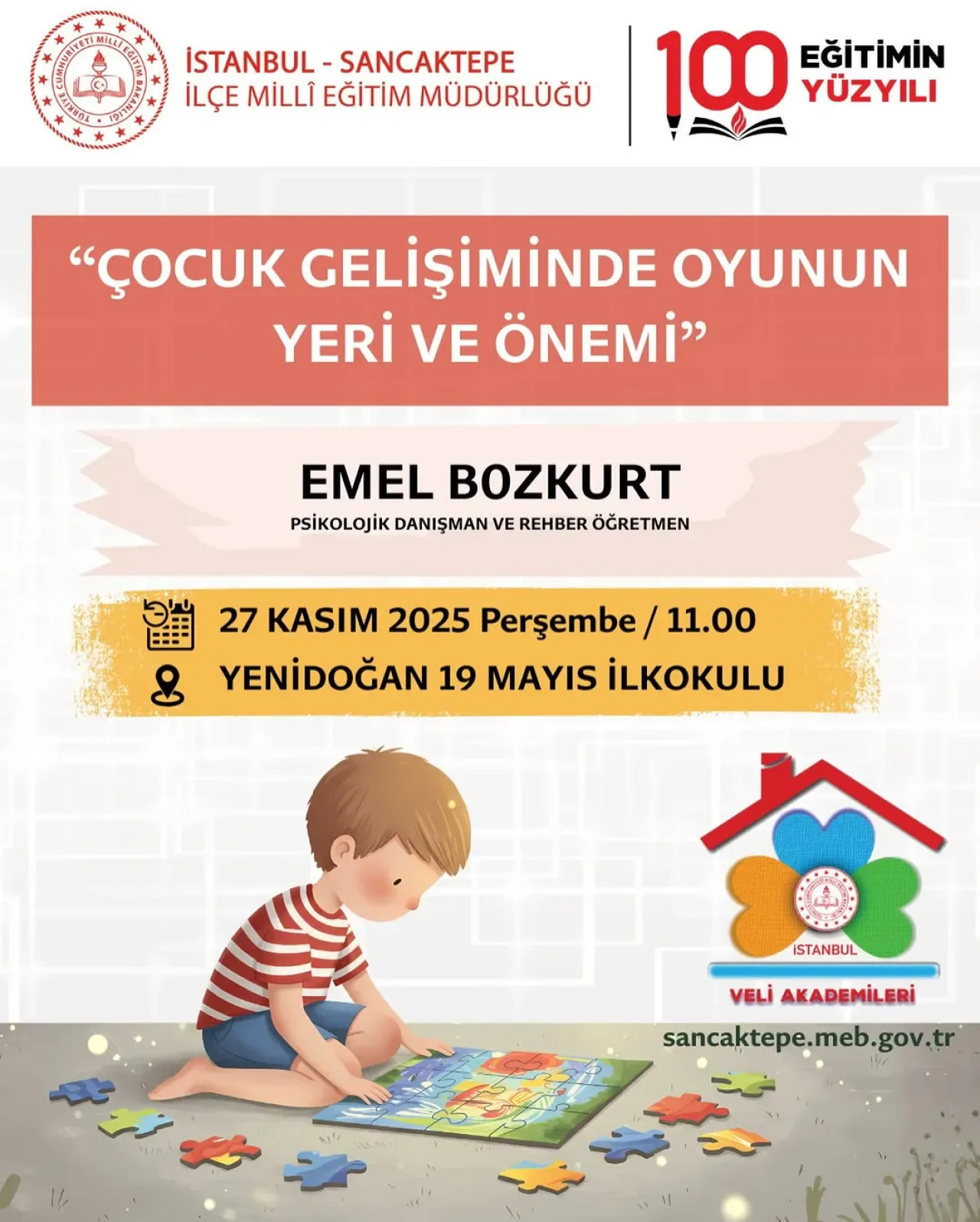 Sancaktepe'de Veli Akademileri: Çocuk Gelişiminde Oyunun Önemi Ele Alınacak Sancaktepe'de Veli Akademileri: Çocuk Gelişiminde Oyunun Önemi Ele Alınacak
