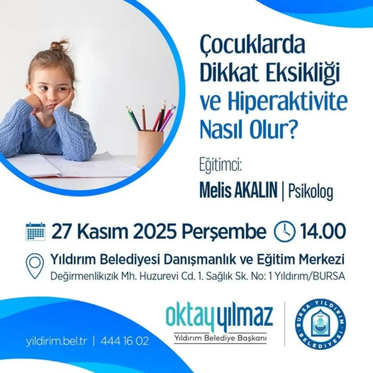 Yıldırım'da Ailelere Özel: Çocuklarda Dikkat Eksikliği ve Hiperaktivite Semineri Yıldırım'da Ailelere Özel: Çocuklarda Dikkat Eksikliği ve Hiperaktivite Semineri