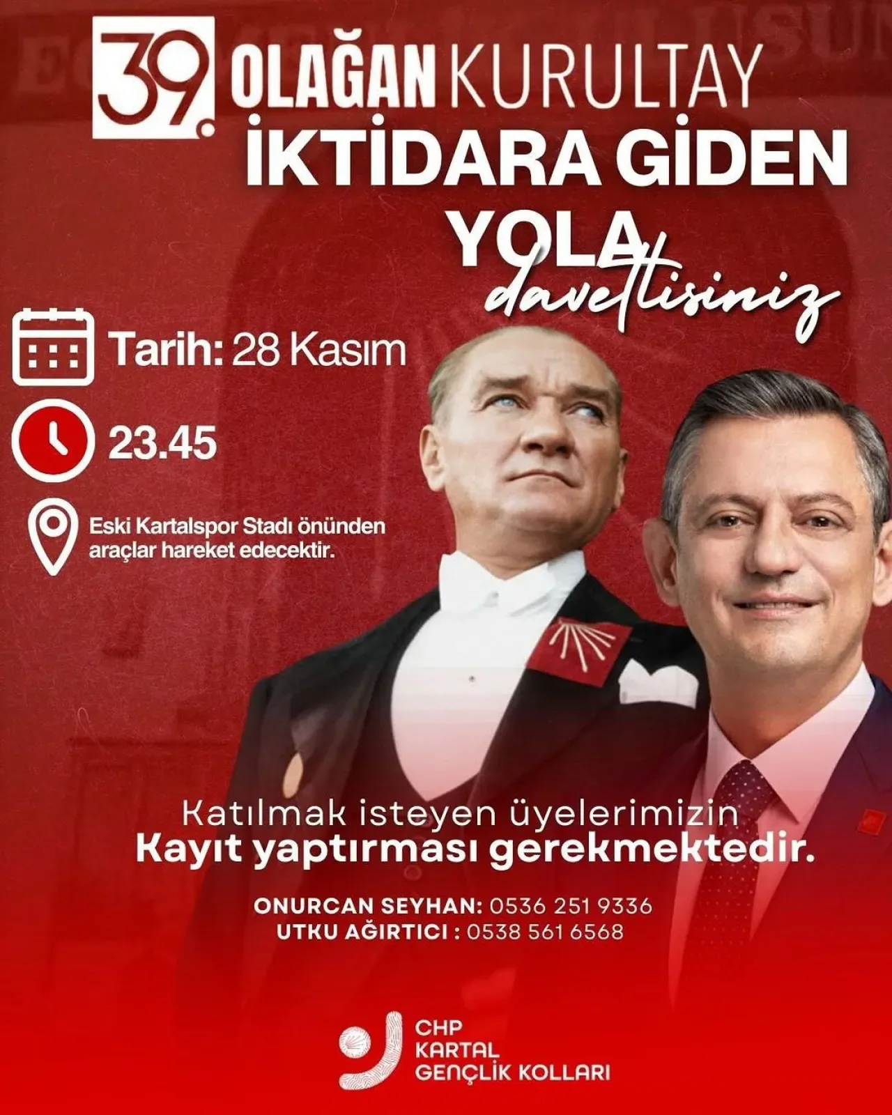 CHP Kartal Gençlik Kolları, Ankara'daki 39. Olağan Kurultay Yürüyüşüne Katılıyor CHP Kartal Gençlik Kolları, Ankara'daki 39. Olağan Kurultay Yürüyüşüne Katılıyor