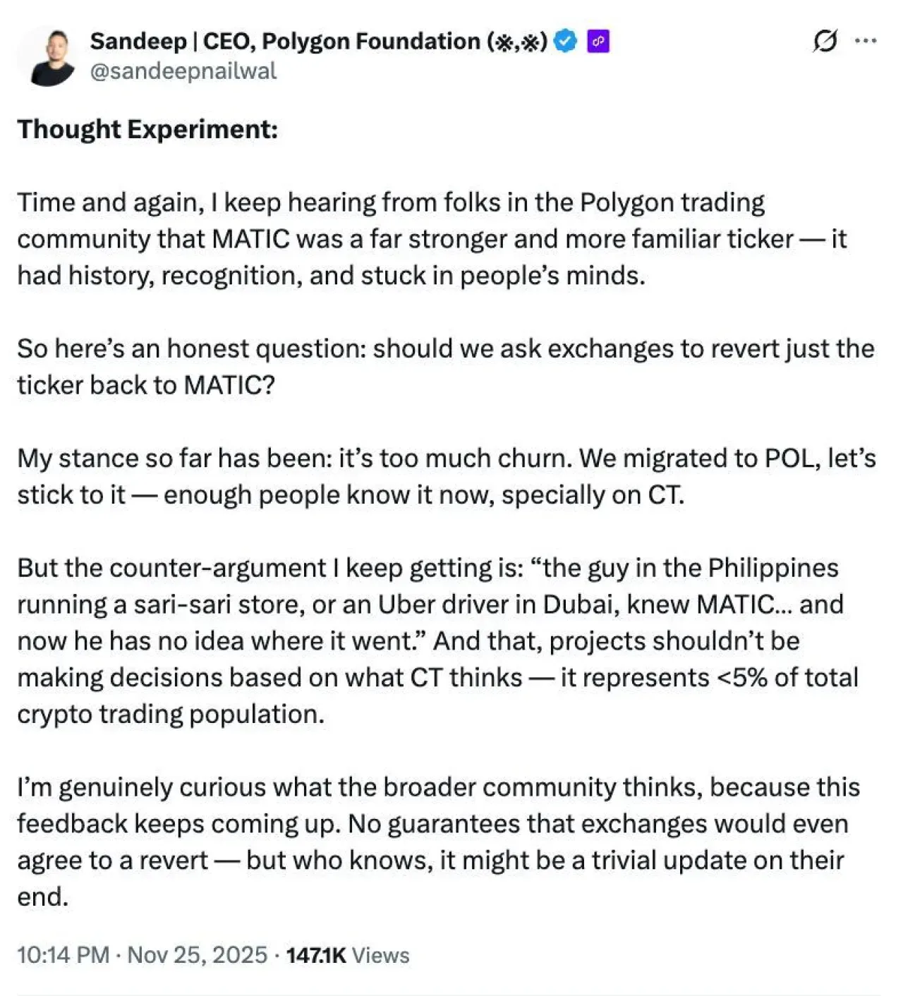 Polygon Kurucu Ortağı, POL'nin MATIC'e Dönüştürülmesi Fikrini Gündeme Getirdi Polygon Kurucu Ortağı, POL'nin MATIC'e Dönüştürülmesi Fikrini Gündeme Getirdi