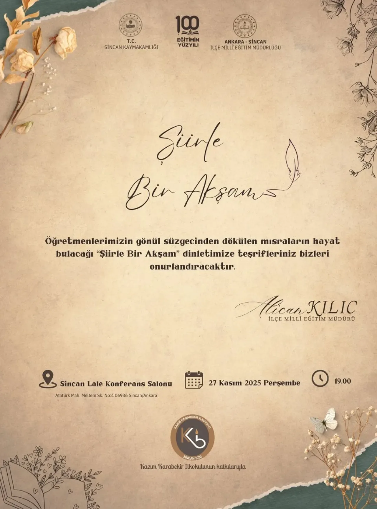 Sincan'da Öğretmenlerden "Şiirle Bir Gece" Dinletisi Sincan'da Öğretmenlerden "Şiirle Bir Gece" Dinletisi
