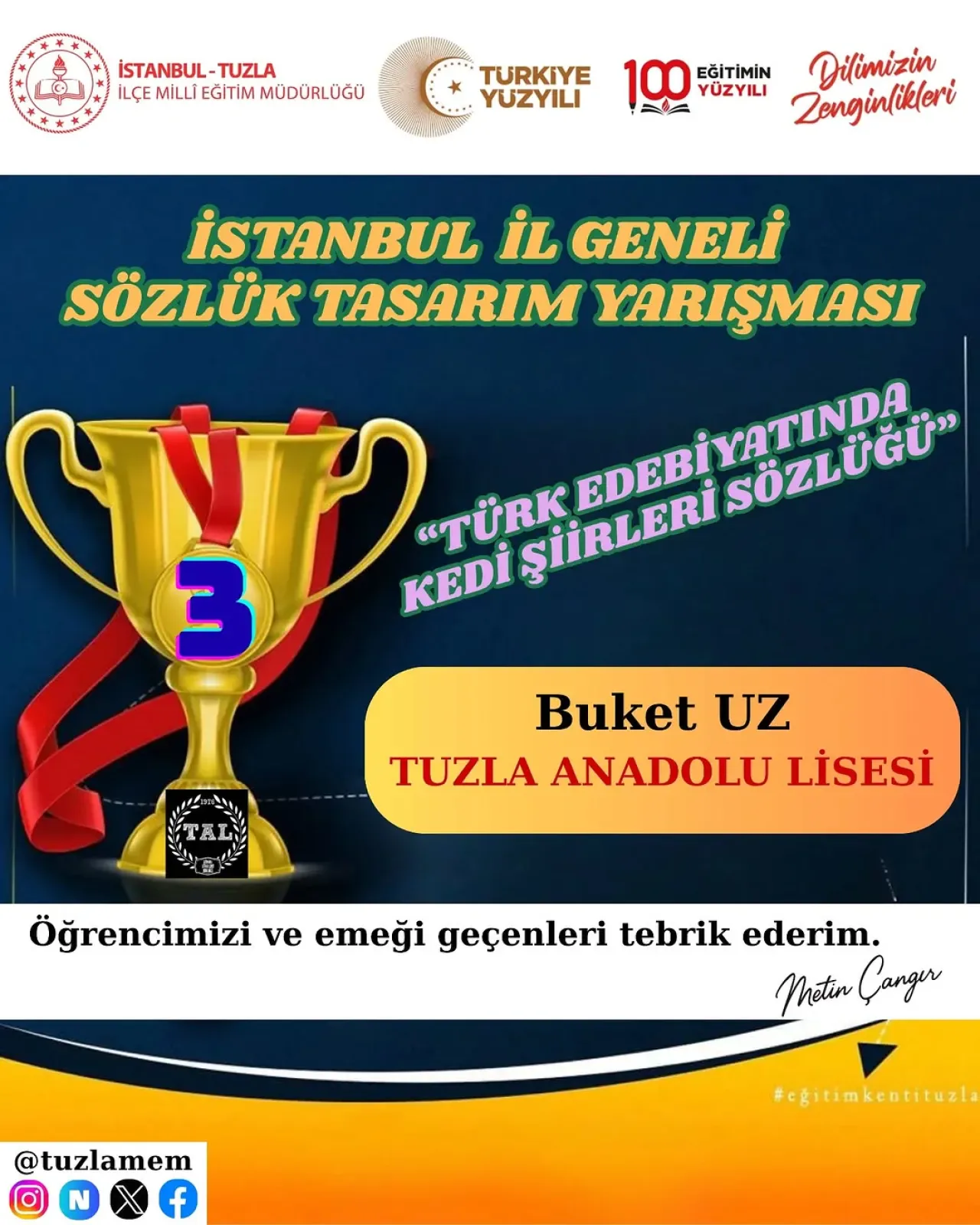 Tuzla Anadolu Lisesi Öğrencisi Buket UZ, İstanbul Sözlük Tasarım Yarışmasında Üçüncü Oldu Tuzla Anadolu Lisesi Öğrencisi Buket UZ, İstanbul Sözlük Tasarım Yarışmasında Üçüncü Oldu