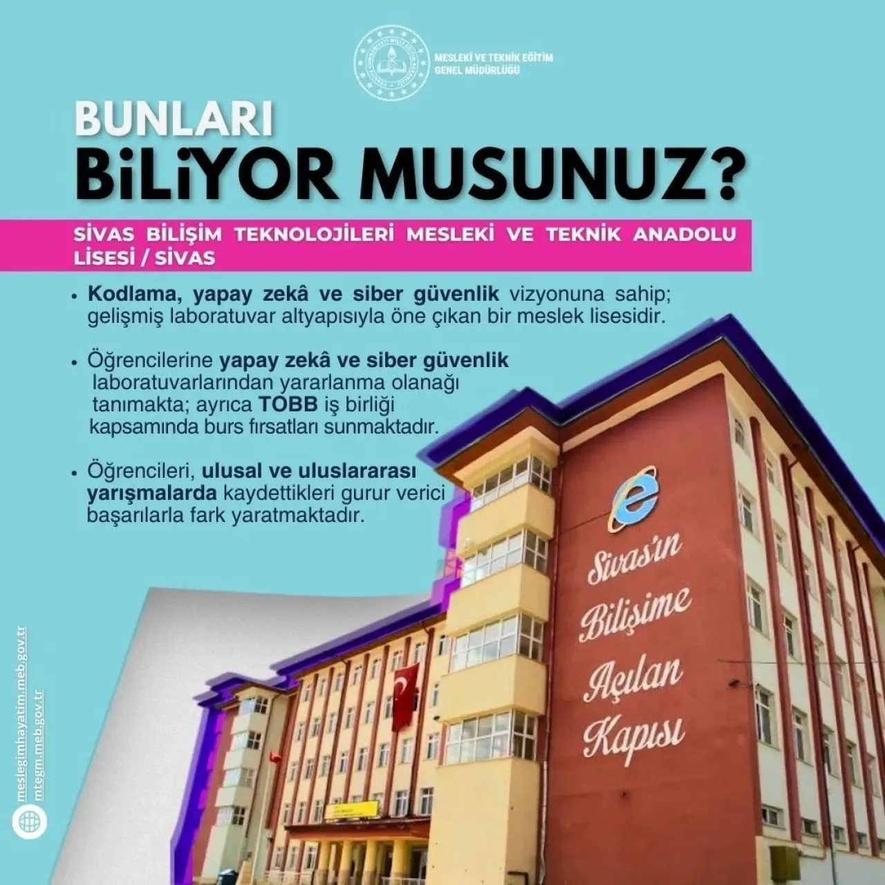 Sivas Bilişim Lisesi, Yapay Zekâ ve Siber Güvenlikte Geleceği Şekillendiriyor Sivas Bilişim Lisesi, Yapay Zekâ ve Siber Güvenlikte Geleceği Şekillendiriyor