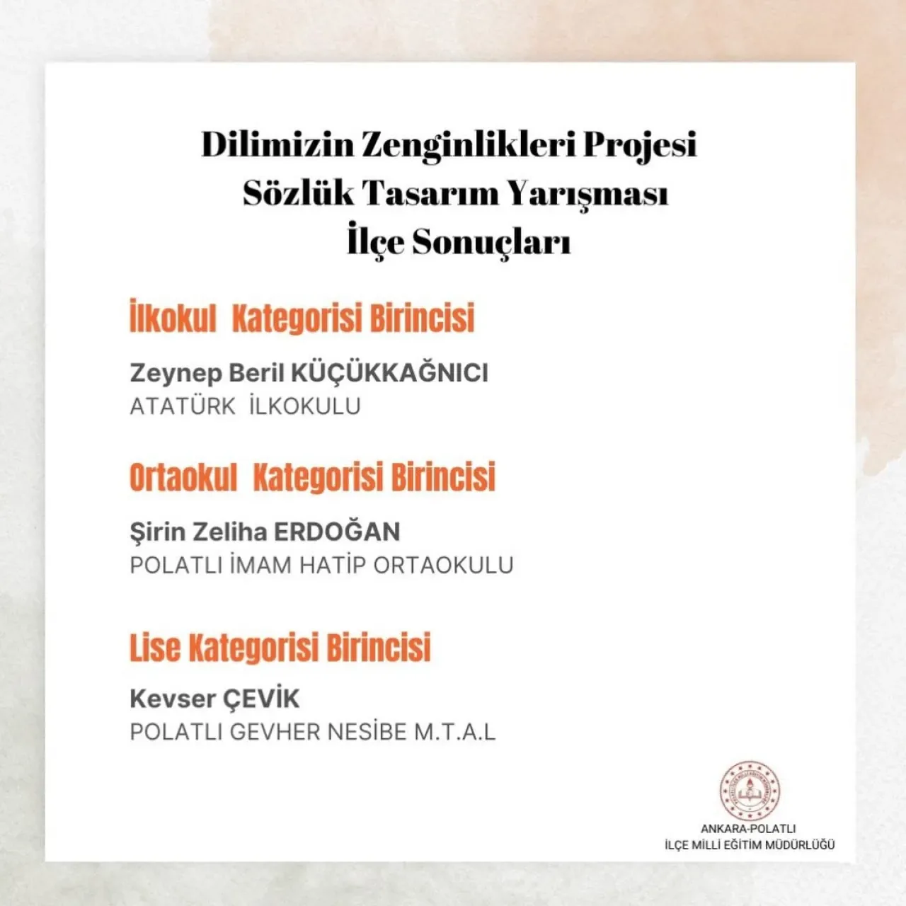 Polatlı'da "Dilimizin Zenginlikleri Projesi" Sözlük Tasarım Yarışması Sonuçlandı Polatlı'da "Dilimizin Zenginlikleri Projesi" Sözlük Tasarım Yarışması Sonuçlandı