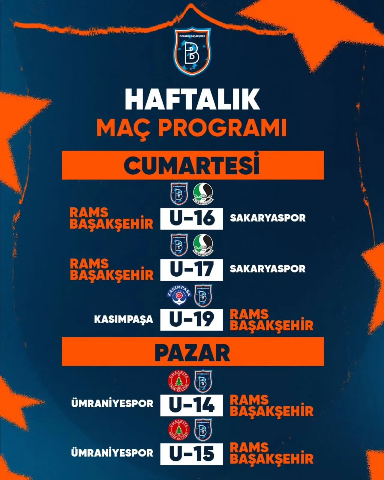 İstanbul Başakşehir Akademisi'nde Haftalık Maç Programı Açıklandı İstanbul Başakşehir Akademisi'nde Haftalık Maç Programı Açıklandı