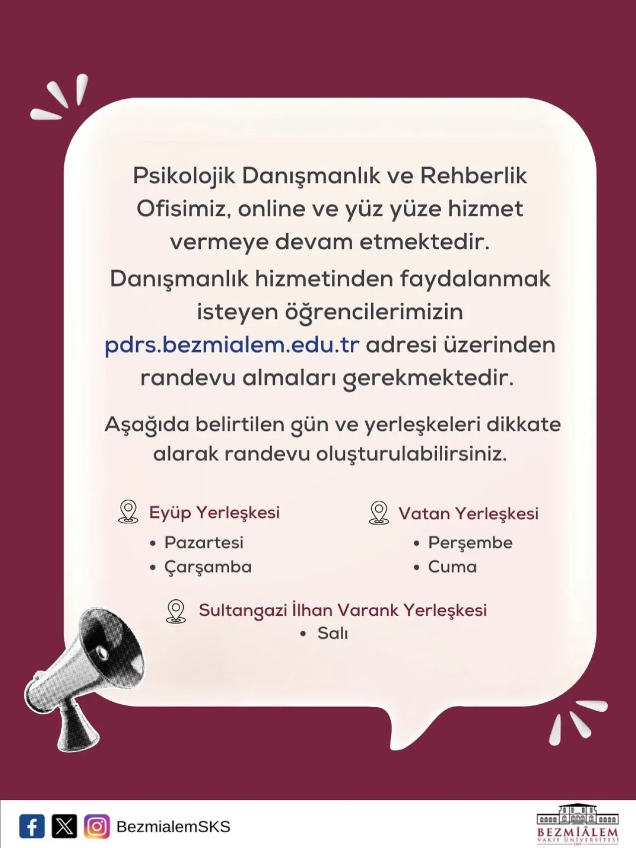Bezmialem Vakıf Üniversitesi'nde Psikolojik Danışmanlık Hizmetleri Başladı Bezmialem Vakıf Üniversitesi'nde Psikolojik Danışmanlık Hizmetleri Başladı
