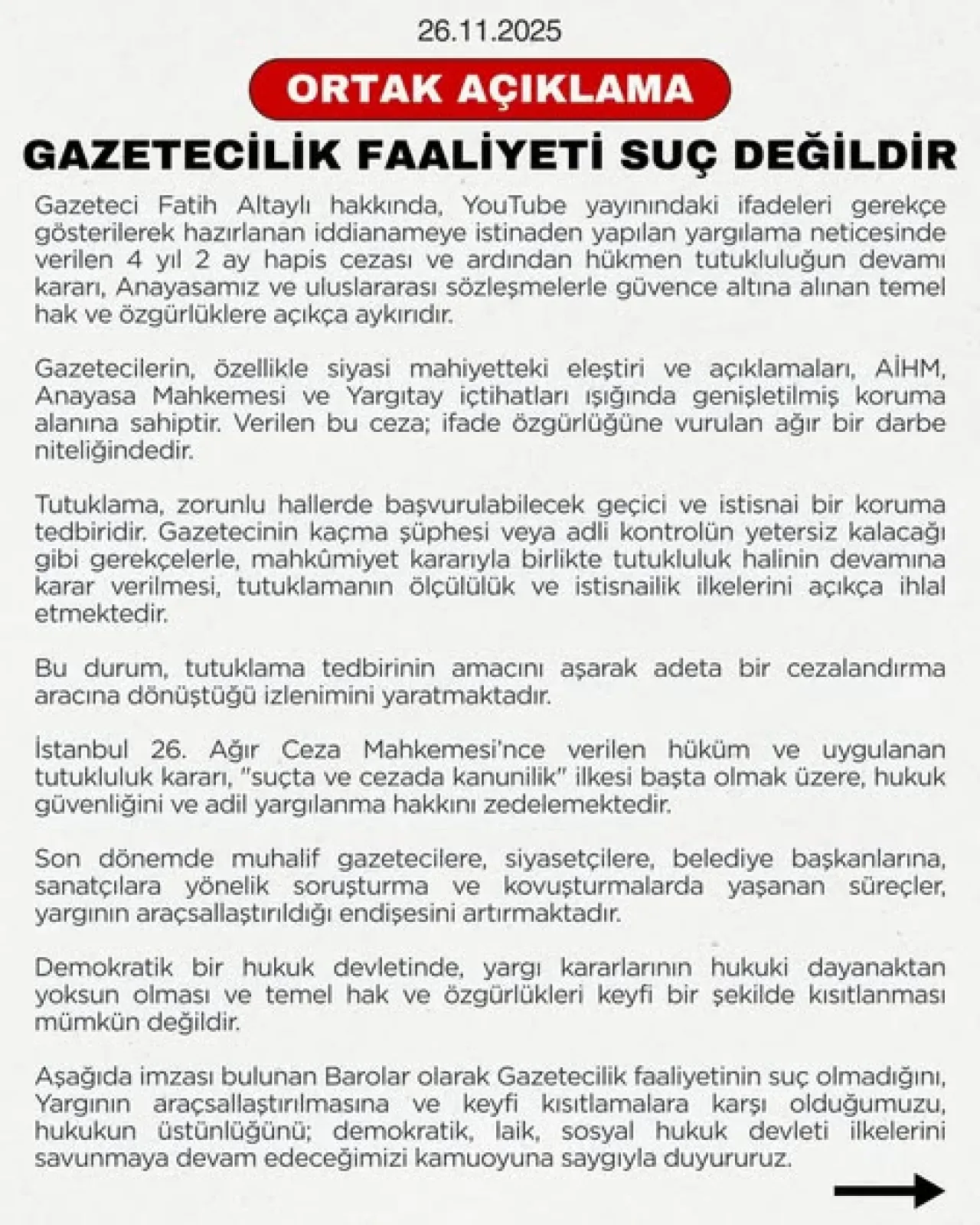 Barolardan Gazetecilik Faaliyetine İlişkin Ortak Açıklama: "Gazetecilik Suç Değildir" Barolardan Gazetecilik Faaliyetine İlişkin Ortak Açıklama: "Gazetecilik Suç Değildir"