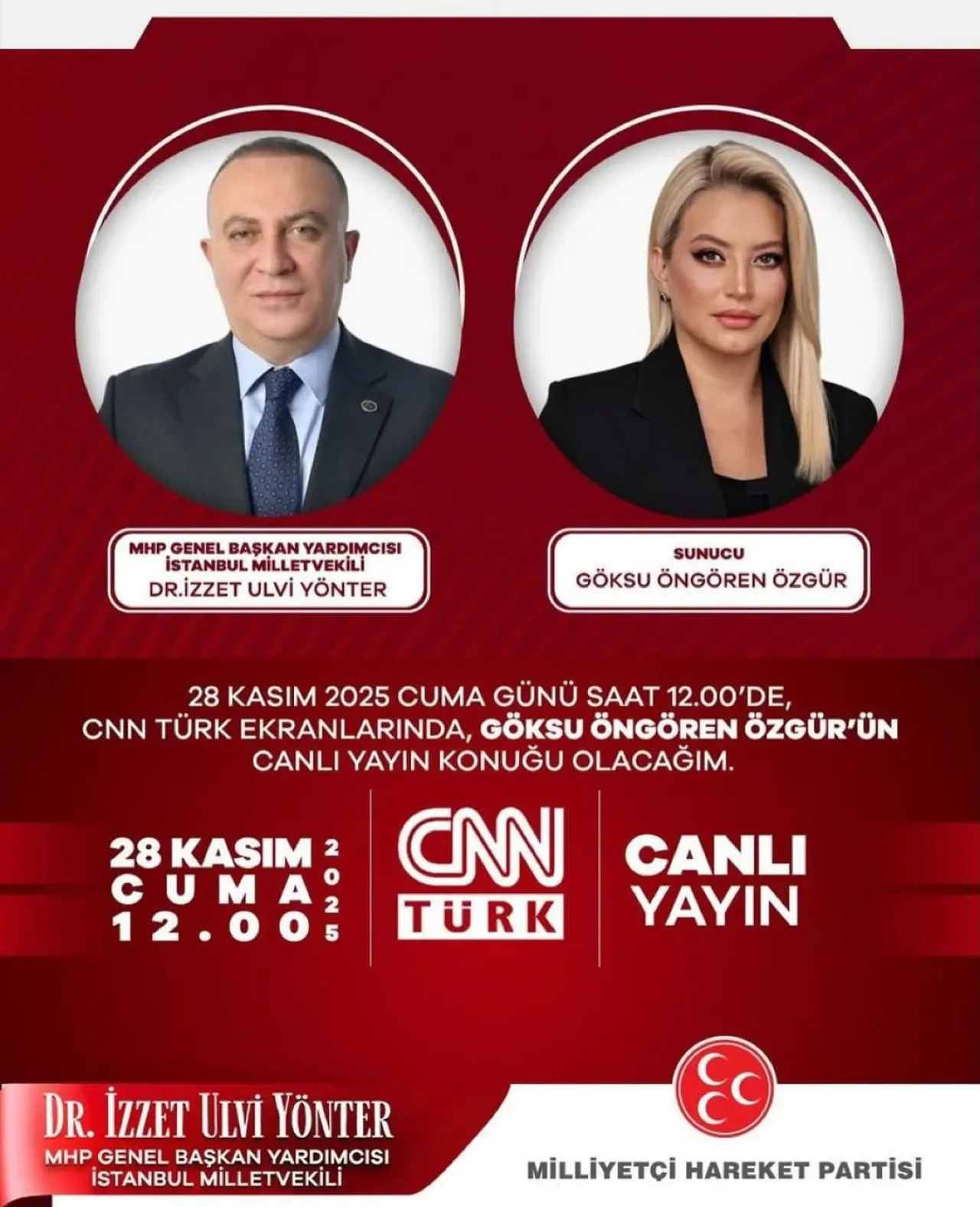 MHP'li İzzet Ulvi Yönter Yarın CNN TÜRK'te Canlı Yayında MHP'li İzzet Ulvi Yönter Yarın CNN TÜRK'te Canlı Yayında