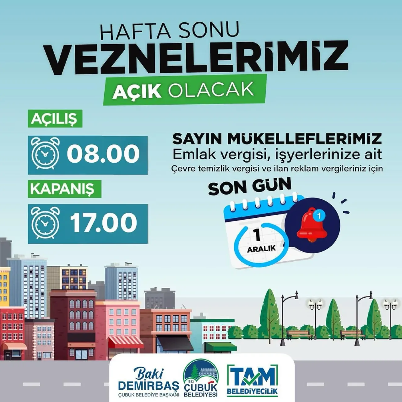 Çubuk Belediyesi Emlak Vergisi Ödemeleri İçin Vezneler Hafta Sonu Açık Kalacak Çubuk Belediyesi Emlak Vergisi Ödemeleri İçin Vezneler Hafta Sonu Açık Kalacak
