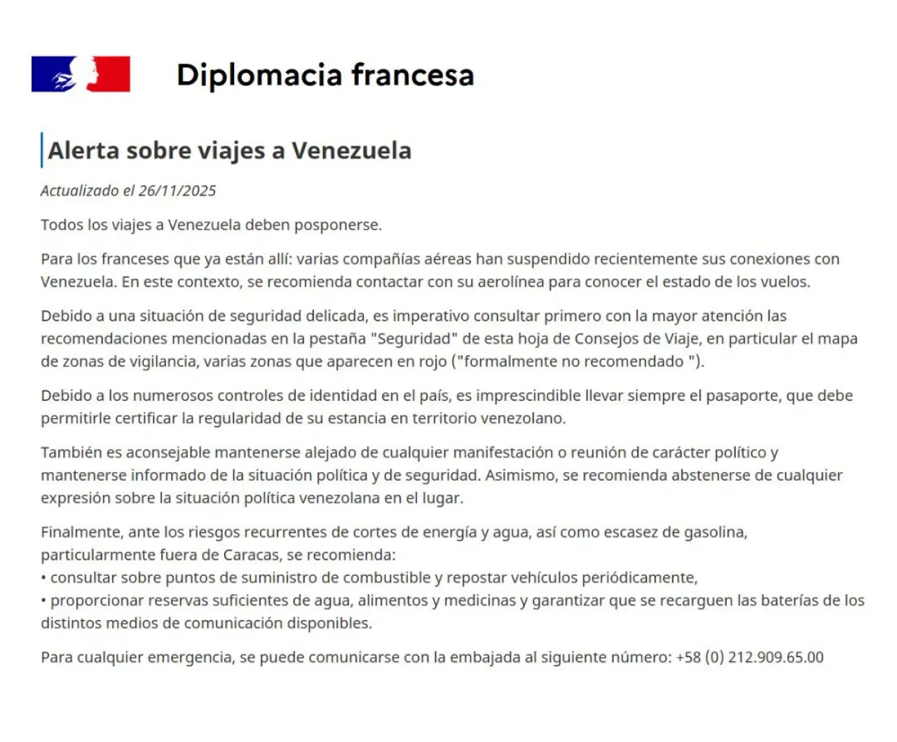 Fransa, Venezuela için Seyahat Uyarısı Yayınladı Fransa, Venezuela için Seyahat Uyarısı Yayınladı