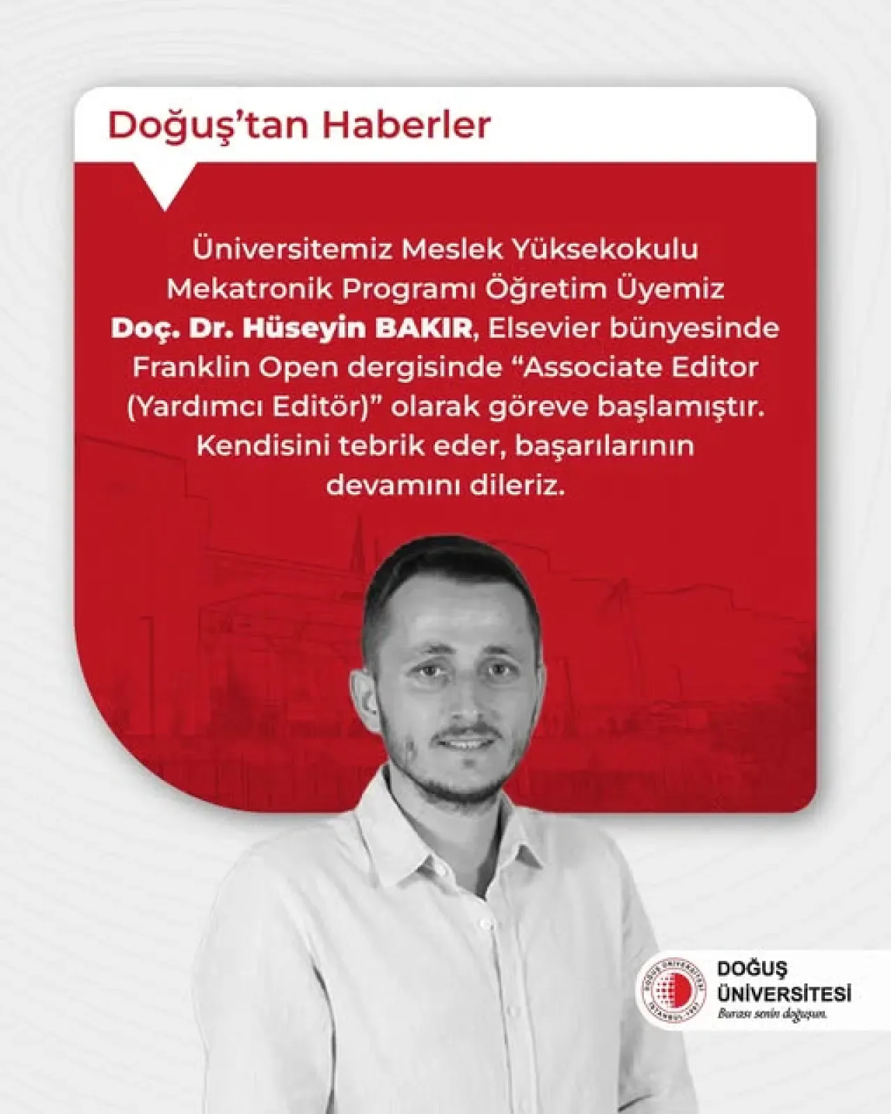 Doğuş Üniversitesi Öğretim Üyesi Doç. Dr. Hüseyin Bakır, Prestijli Franklin Open Dergisinde Editör Oldu Doğuş Üniversitesi Öğretim Üyesi Doç. Dr. Hüseyin Bakır, Prestijli Franklin Open Dergisinde Editör Oldu