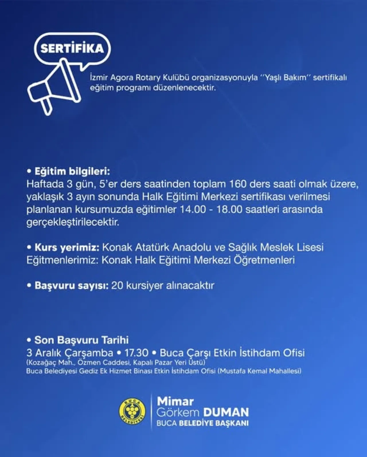 İzmir Buca'da Yaşlı Bakımı Sertifikalı Eğitim Programı Başvuruları Başladı İzmir Buca'da Yaşlı Bakımı Sertifikalı Eğitim Programı Başvuruları Başladı