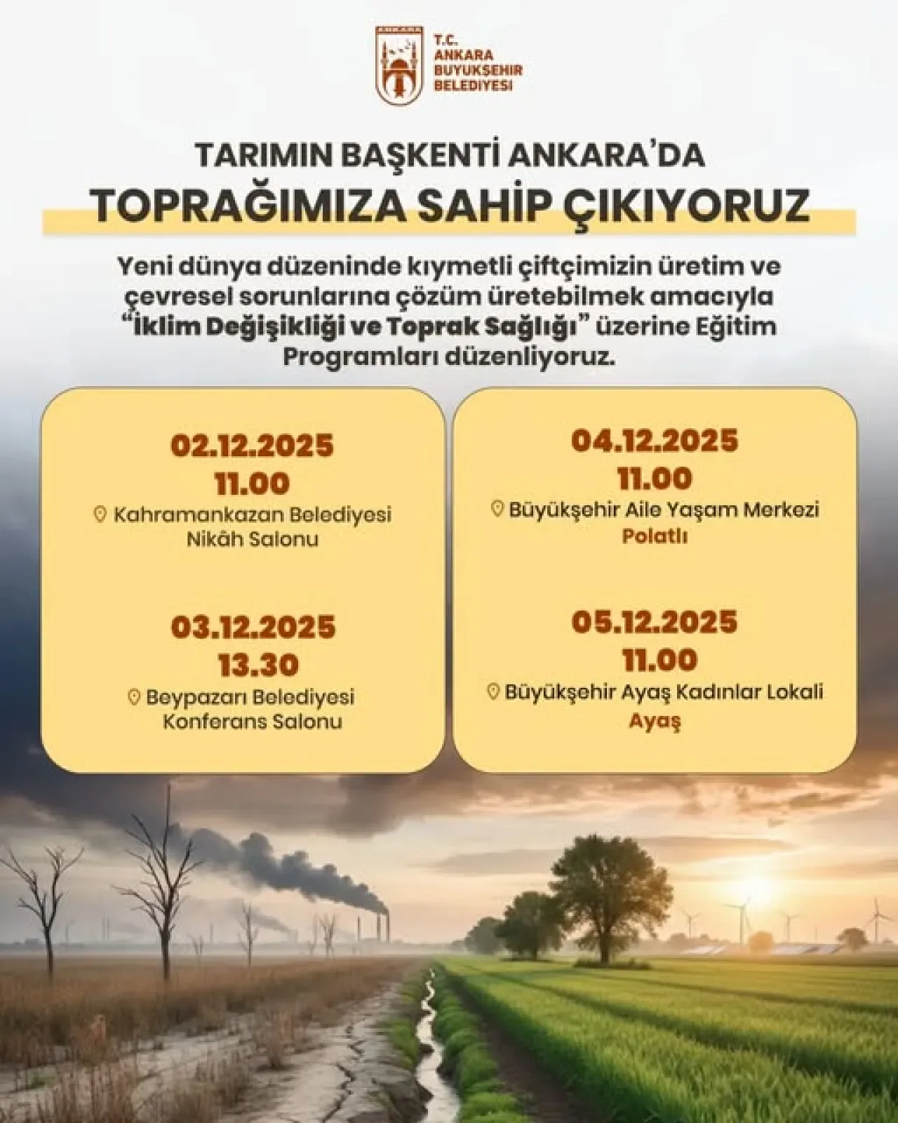 Ankara'da Çiftçilere Yönelik İklim Değişikliği ve Toprak Sağlığı Eğitimleri Başlıyor Ankara'da Çiftçilere Yönelik İklim Değişikliği ve Toprak Sağlığı Eğitimleri Başlıyor