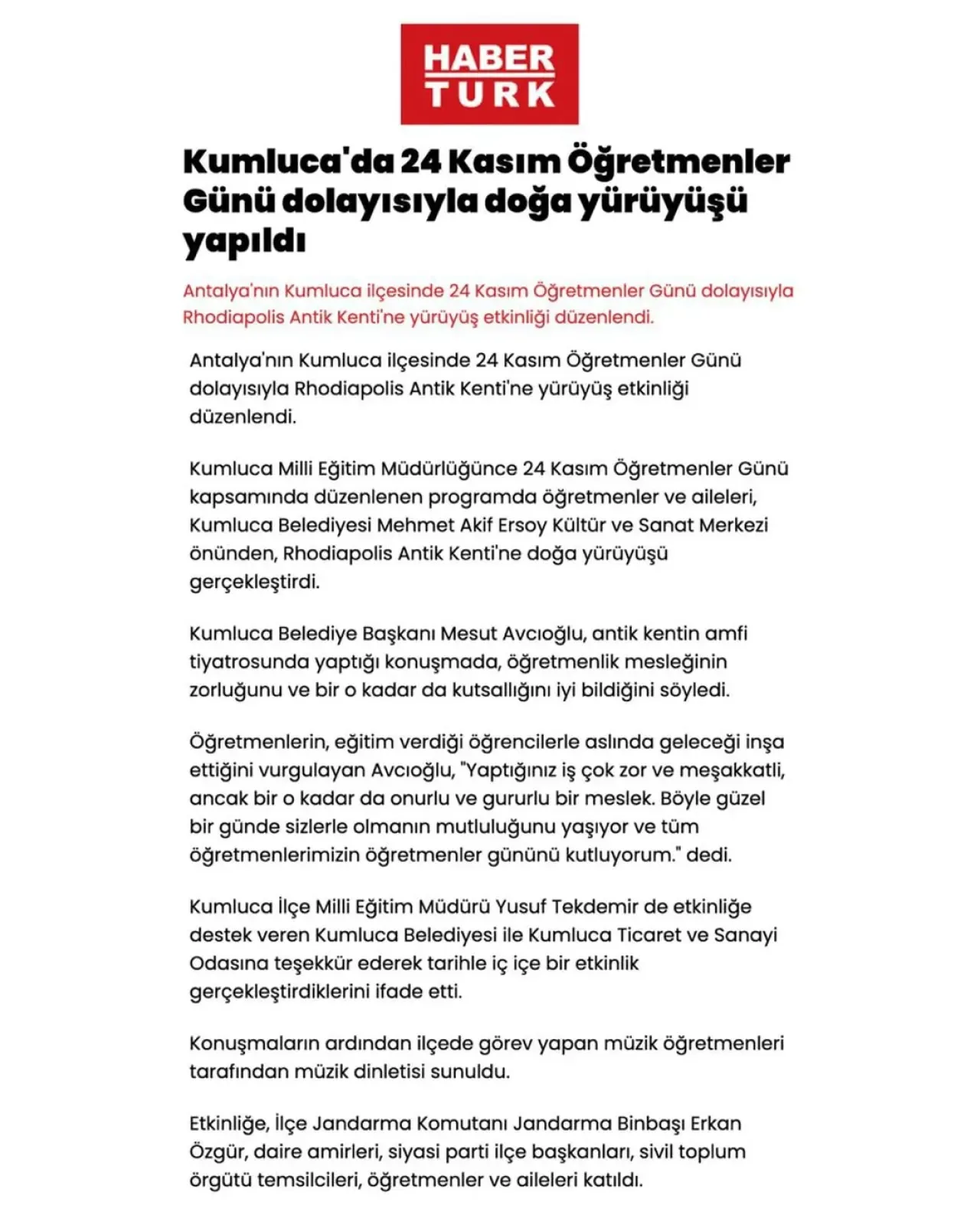 Kumluca'da Öğretmenler Günü Rhodiapolis Antik Kenti'nde Kutlandı Kumluca'da Öğretmenler Günü Rhodiapolis Antik Kenti'nde Kutlandı