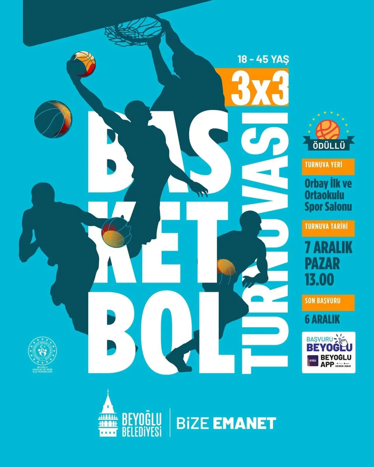 Beyoğlu'nda Ödüllü 3x3 Basketbol Turnuvası Başvuruları Başladı Beyoğlu'nda Ödüllü 3x3 Basketbol Turnuvası Başvuruları Başladı