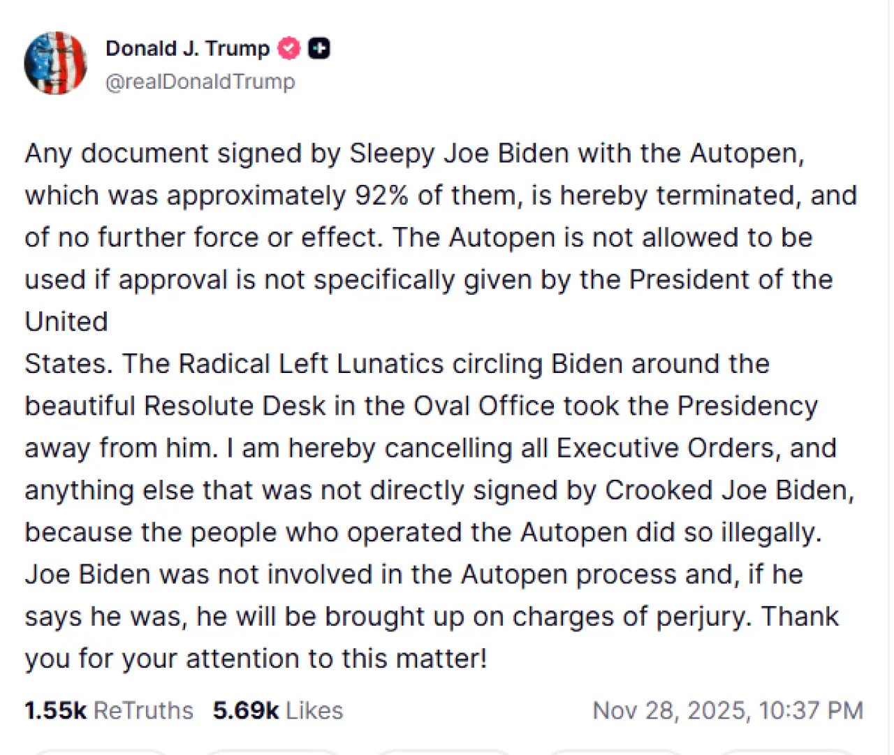 Trump'ın Biden'ın Autopen İle İmzaladığı Belgeleri Geçersiz İlan Etmesi Trump'ın Biden'ın Autopen İle İmzaladığı Belgeleri Geçersiz İlan Etmesi