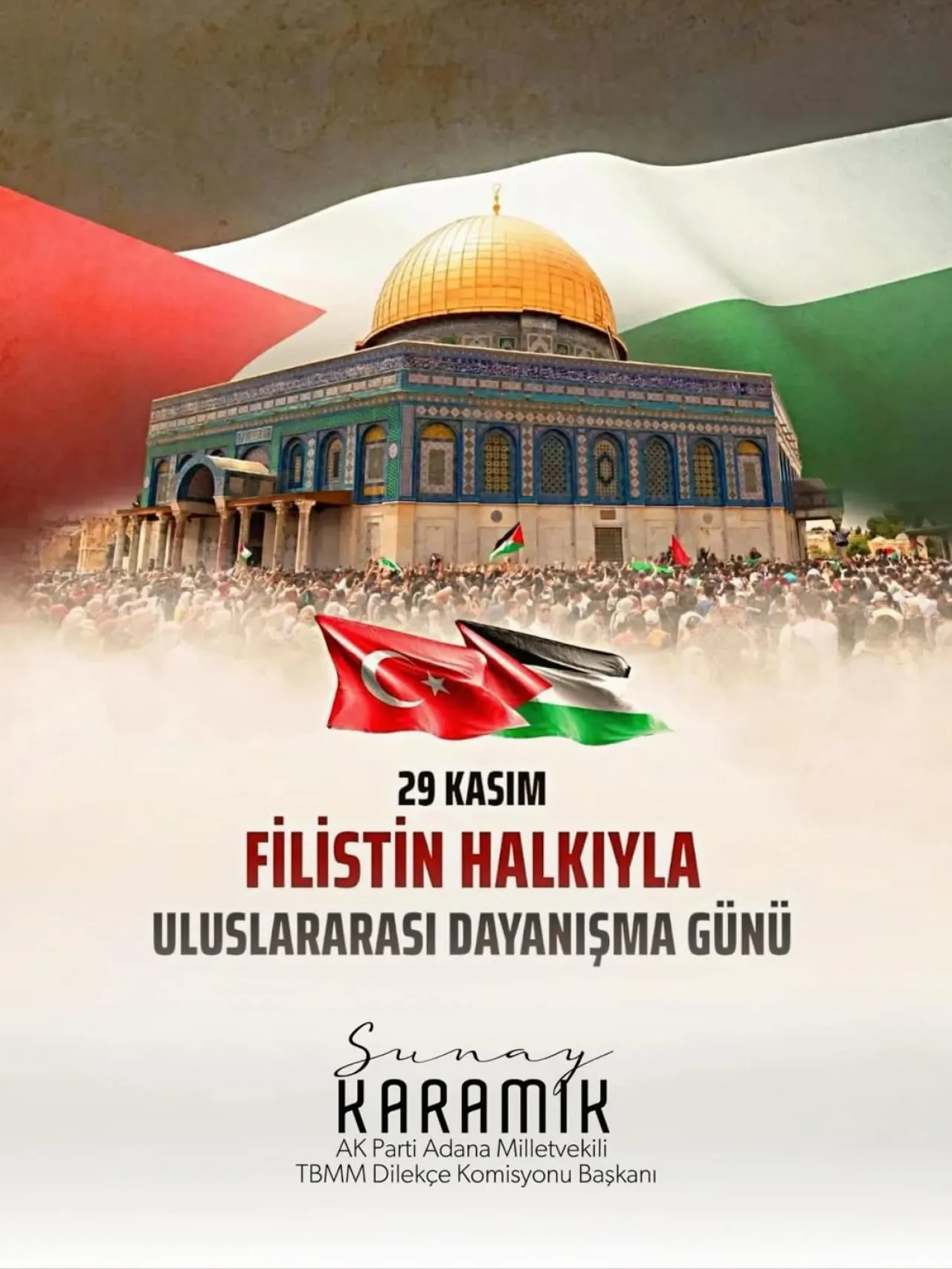 AK Parti Adana Milletvekili Sunay Karamık, Filistin Halkıyla Dayanışma Mesajı Yayımladı AK Parti Adana Milletvekili Sunay Karamık, Filistin Halkıyla Dayanışma Mesajı Yayımladı