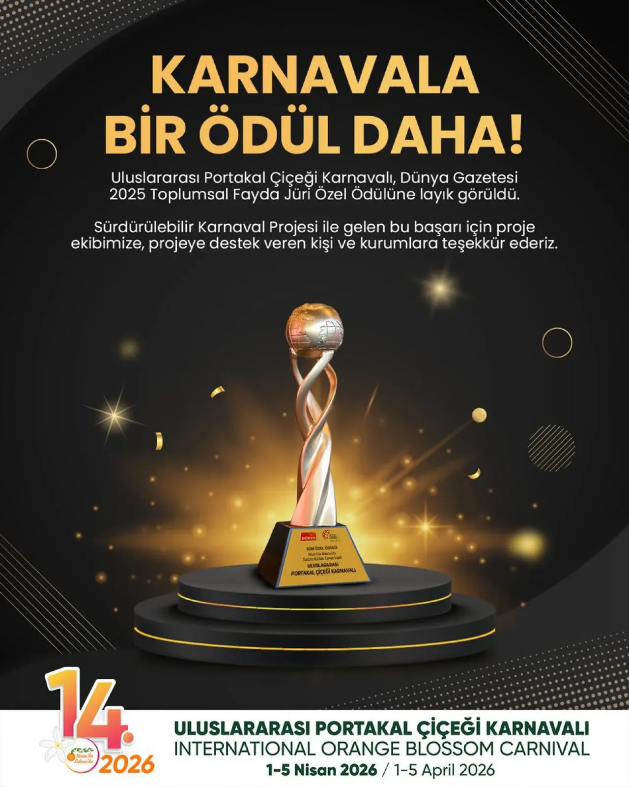 Uluslararası Portakal Çiçeği Karnavalı'na Prestijli Ödül Uluslararası Portakal Çiçeği Karnavalı'na Prestijli Ödül