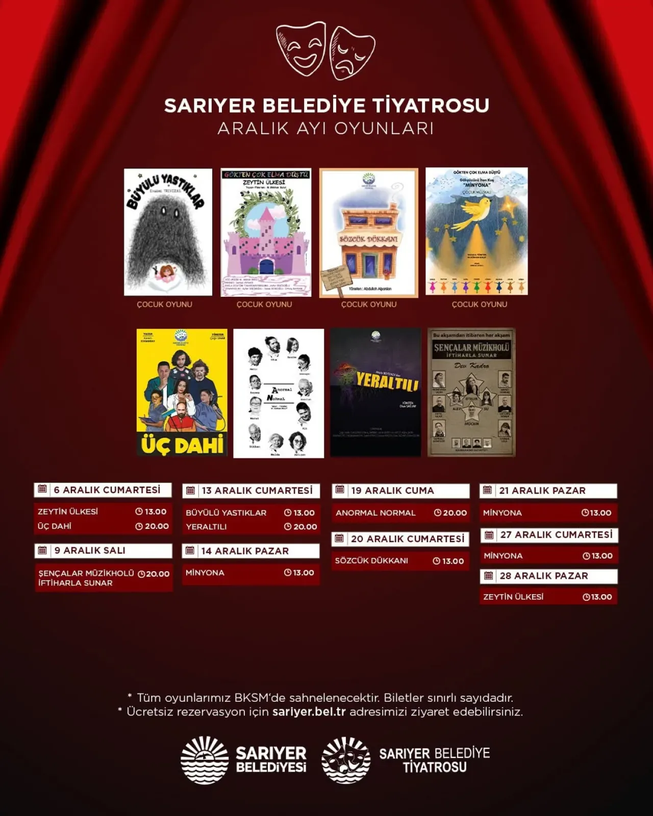 Sarıyer Belediye Tiyatrosu, Aralık Ayında Dopdolu Bir Programla Seyirci Karşısına Çıkıyor Sarıyer Belediye Tiyatrosu, Aralık Ayında Dopdolu Bir Programla Seyirci Karşısına Çıkıyor