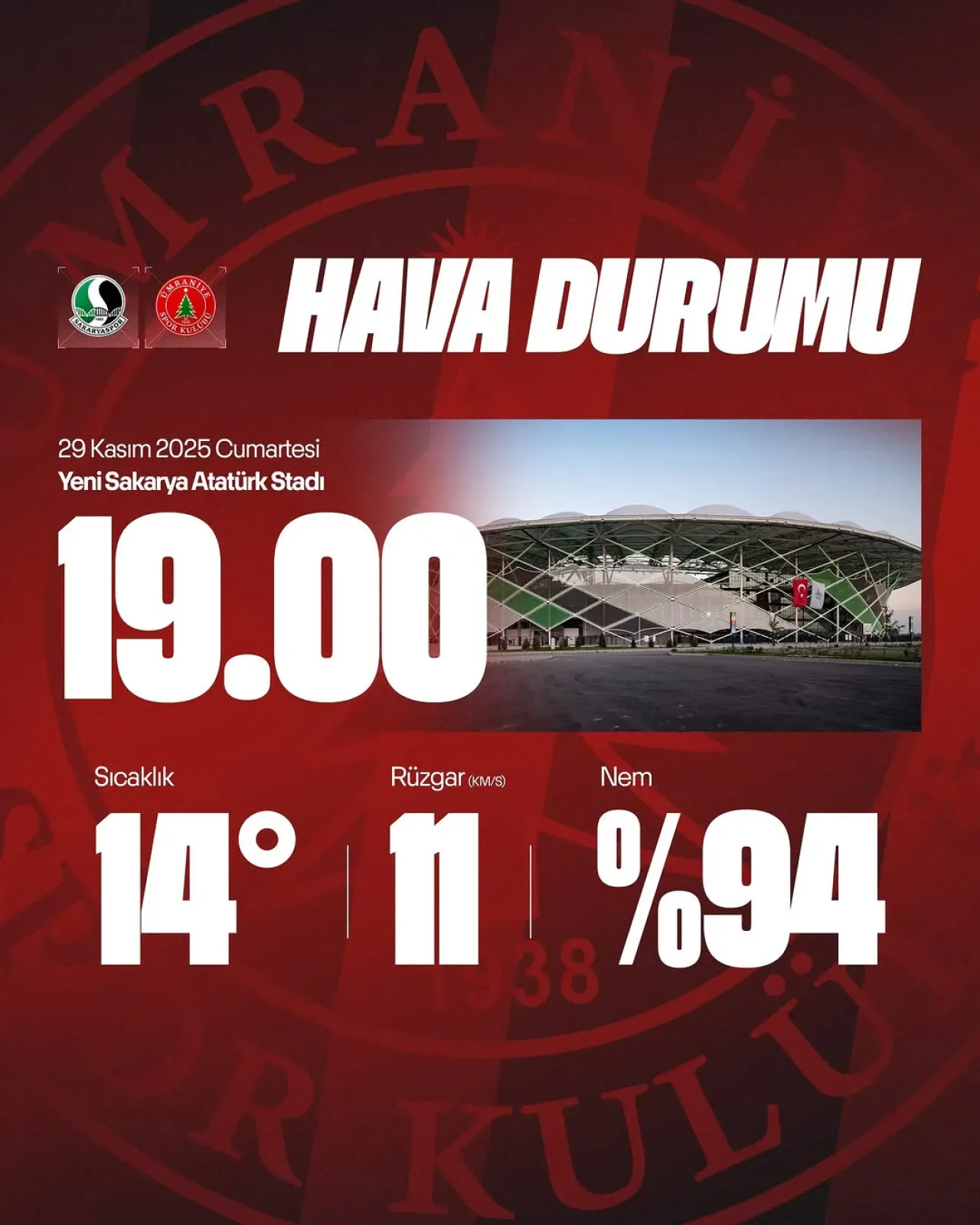 Ümraniyespor, Sakaryaspor Maçında Hava Koşullarına Dikkat Kesilecek Ümraniyespor, Sakaryaspor Maçında Hava Koşullarına Dikkat Kesilecek