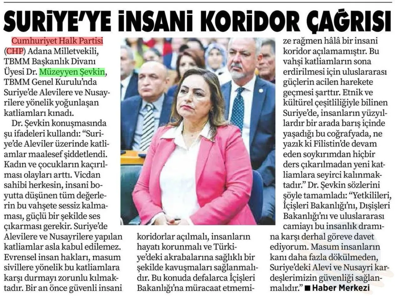 CHP'li Milletvekili Dr. Müzeyyen Şevkin'den Suriye'deki Alevilere Yönelik Katliam Çağrısı CHP'li Milletvekili Dr. Müzeyyen Şevkin'den Suriye'deki Alevilere Yönelik Katliam Çağrısı