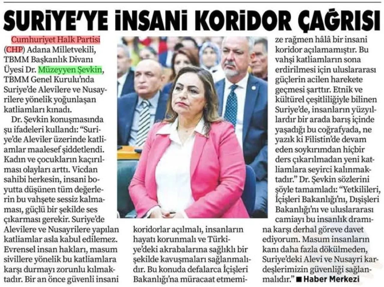 CHP'li Müzeyyen Şevkin'den Suriye'deki Alevilere Yönelik Katliam Çağrısı: İnsani Koridor Açılsın CHP'li Müzeyyen Şevkin'den Suriye'deki Alevilere Yönelik Katliam Çağrısı: İnsani Koridor Açılsın