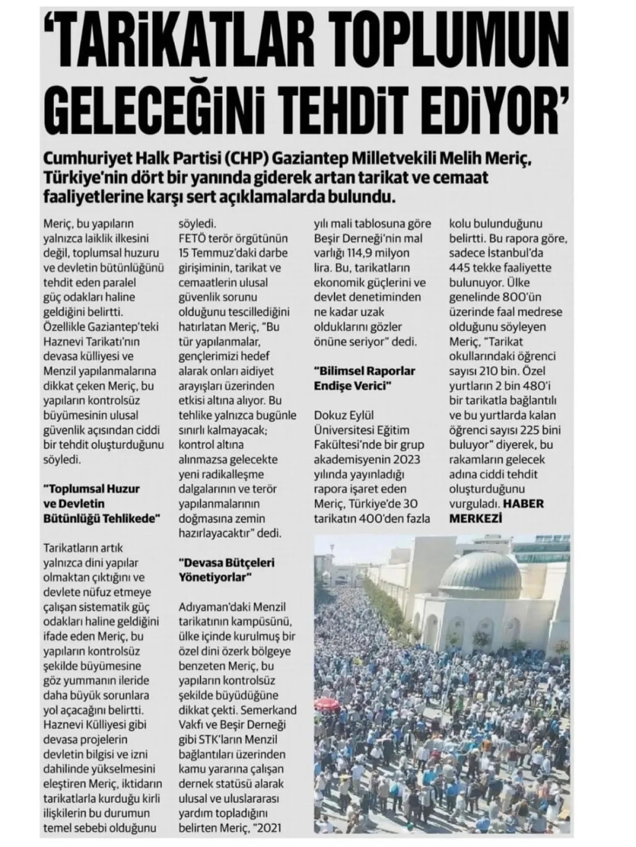 Gaziantep Milletvekili Melih Meriç'ten Tarikatların Eğitimdeki Yaygınlığına İlişkin Çarpıcı Veriler Gaziantep Milletvekili Melih Meriç'ten Tarikatların Eğitimdeki Yaygınlığına İlişkin Çarpıcı Veriler