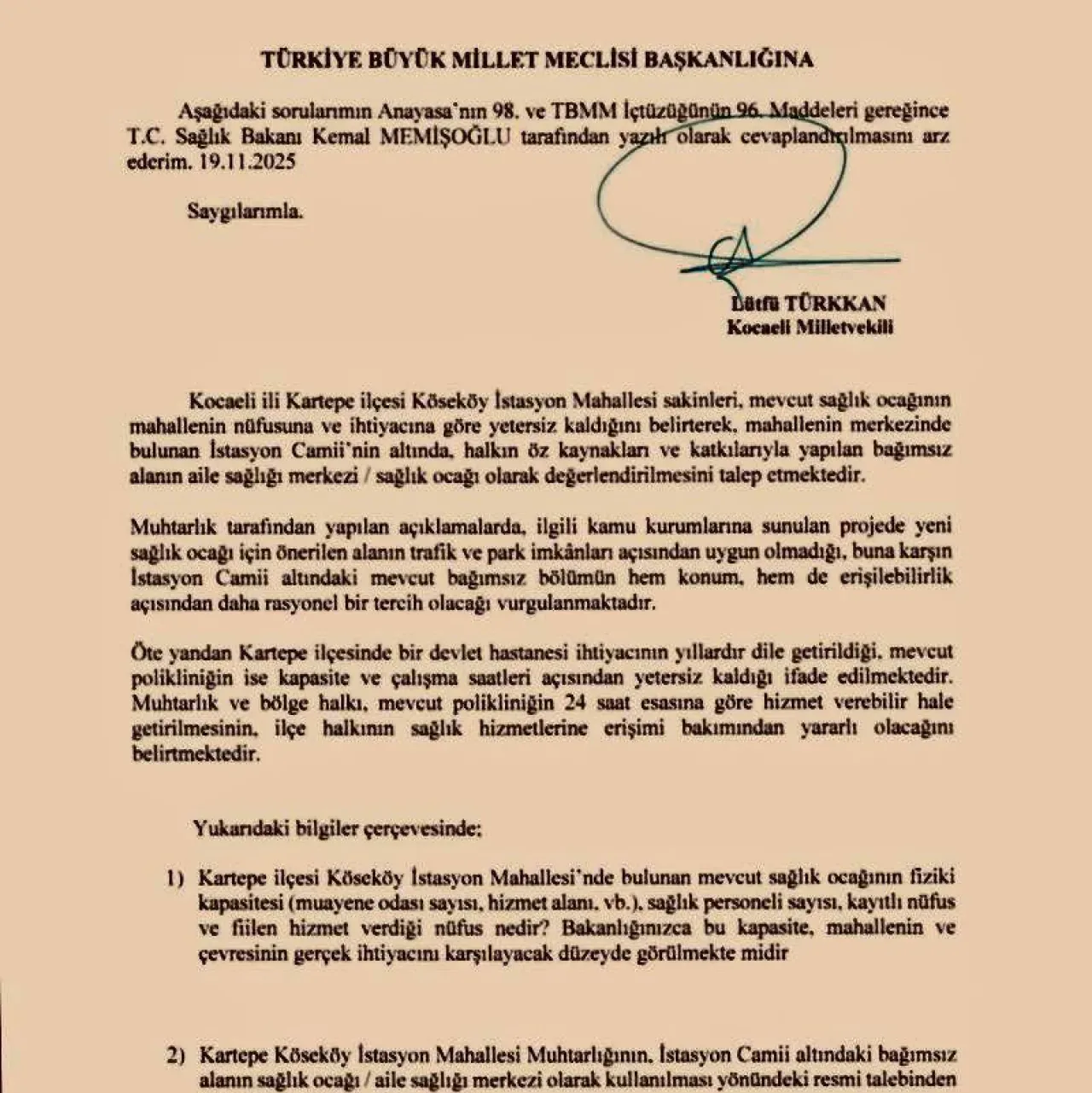 Kartepe ve Köseköy'de Sağlık Hizmeti Talebi Meclis Gündeminde Kartepe ve Köseköy'de Sağlık Hizmeti Talebi Meclis Gündeminde