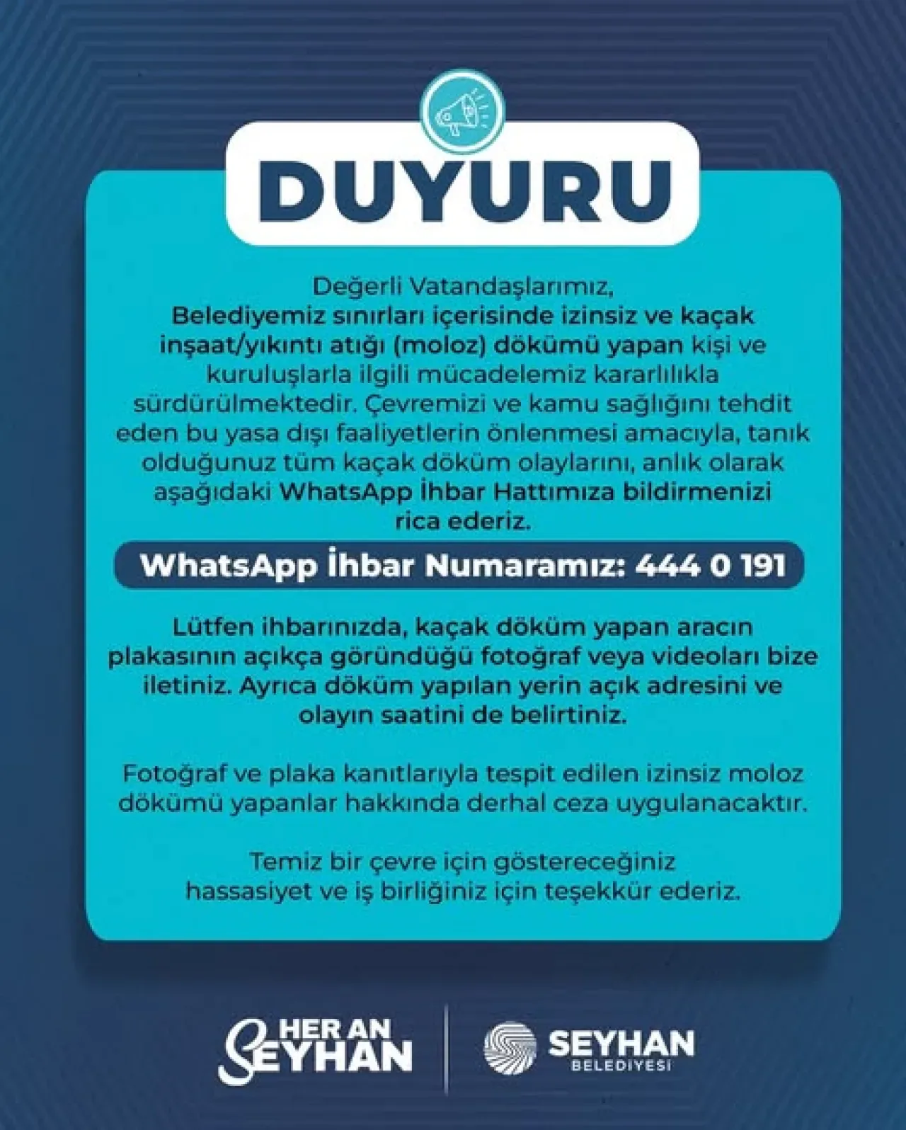 Seyhan Belediyesi Çevreye Kaçak Döküm Yapan Araçlara Anında Ceza Uygulayacak Seyhan Belediyesi Çevreye Kaçak Döküm Yapan Araçlara Anında Ceza Uygulayacak