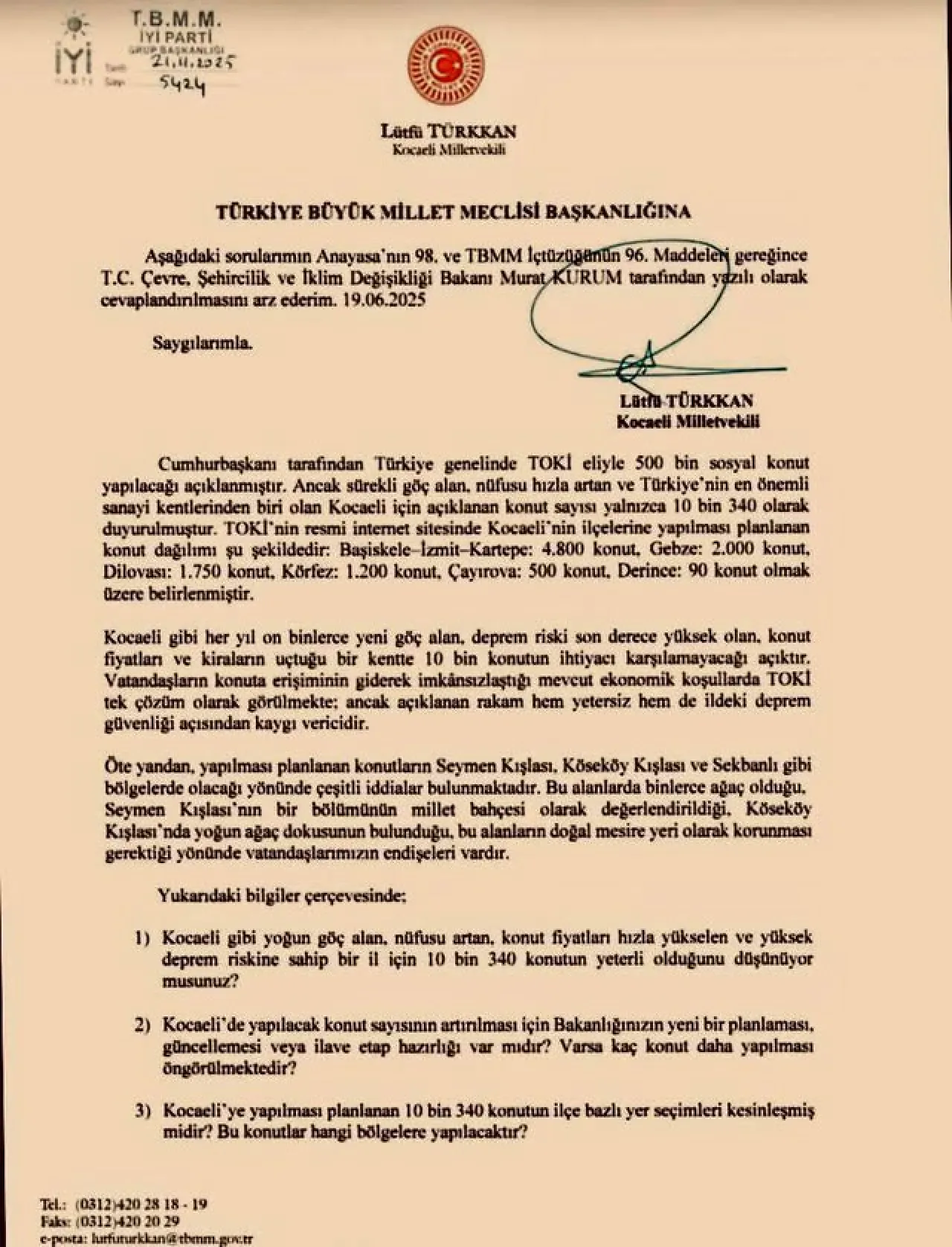 İYİ Partili Türkkan'dan Kocaeli'deki Sosyal Konut Projesi Eleştirisi: "Anayasal Hak Görmezden Geliniyor" İYİ Partili Türkkan'dan Kocaeli'deki Sosyal Konut Projesi Eleştirisi: "Anayasal Hak Görmezden Geliniyor"