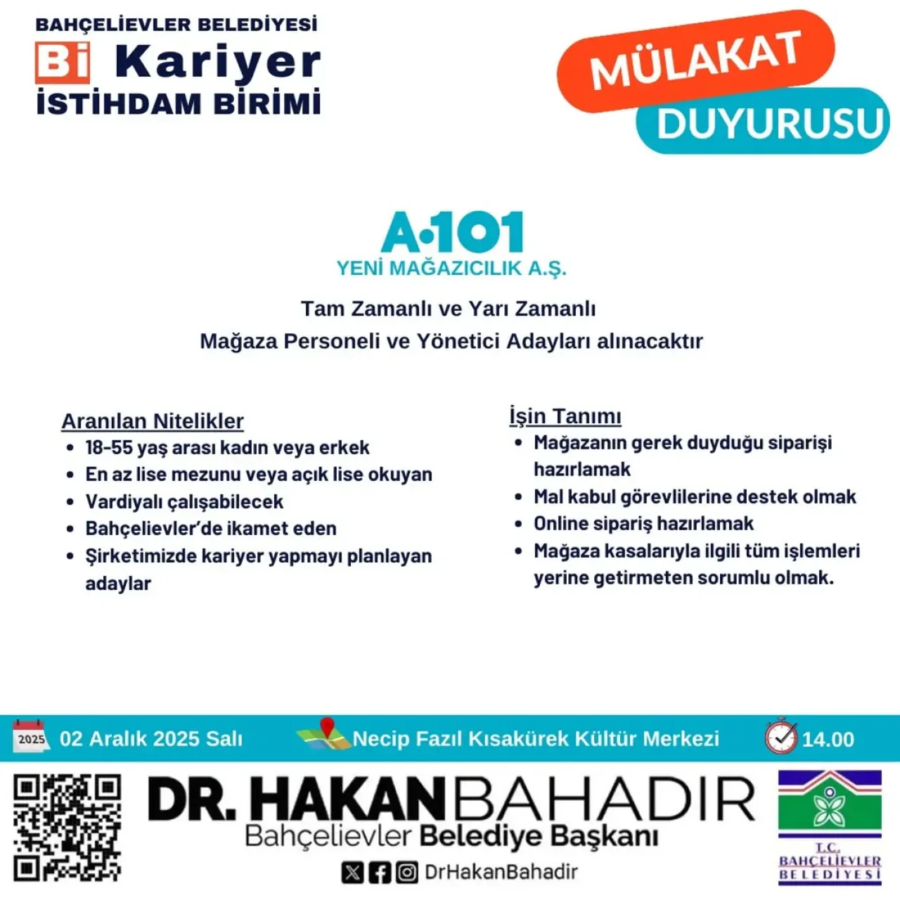 Bahçelievler Belediyesi BiKariyer İle 2 Aralık'ta İstihdam Mülakatı Bahçelievler Belediyesi BiKariyer İle 2 Aralık'ta İstihdam Mülakatı