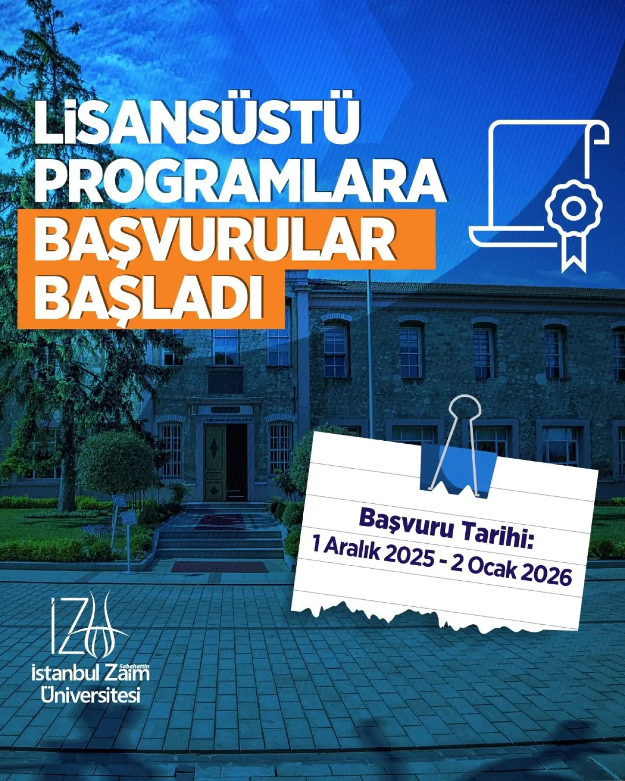 İstanbul Sabahattin Zaim Üniversitesi'nde Lisansüstü Program Başvuruları Başladı İstanbul Sabahattin Zaim Üniversitesi'nde Lisansüstü Program Başvuruları Başladı