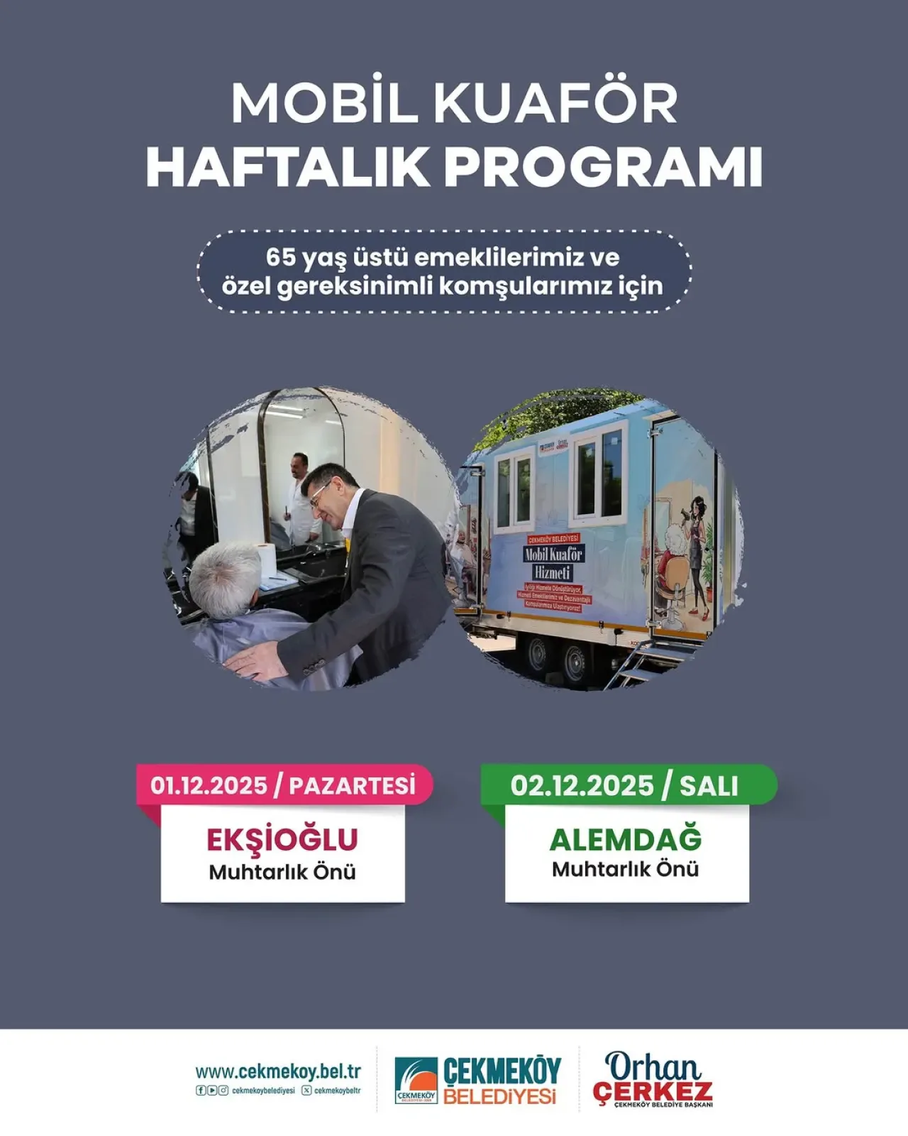 İstanbul Çekmeköy'de 65 Yaş Üstü ve Engelli Vatandaşlara Ücretsiz Mobil Kuaför Hizmeti İstanbul Çekmeköy'de 65 Yaş Üstü ve Engelli Vatandaşlara Ücretsiz Mobil Kuaför Hizmeti