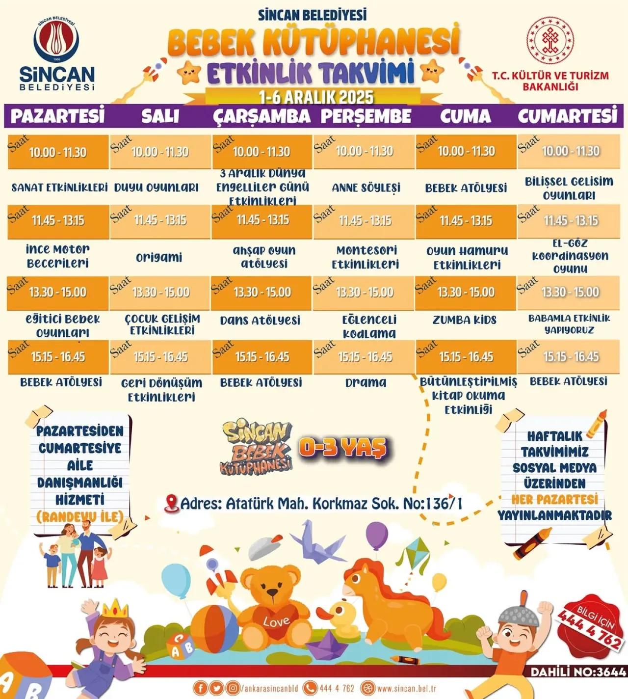 Sincan Belediyesi Bebek Kütüphanesi'nde Minikler İçin Haftalık Etkinlik Programı Açıklandı Sincan Belediyesi Bebek Kütüphanesi'nde Minikler İçin Haftalık Etkinlik Programı Açıklandı