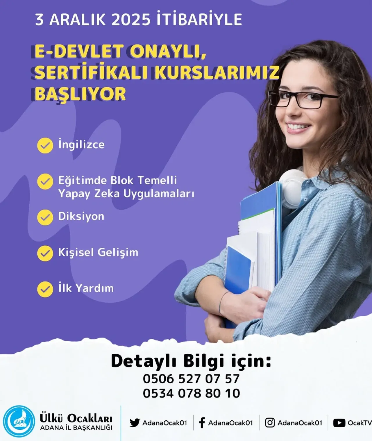 Adana Ülkü Ocakları'ndan E-Devlet Onaylı Sertifikalı Kurslar Adana Ülkü Ocakları'ndan E-Devlet Onaylı Sertifikalı Kurslar