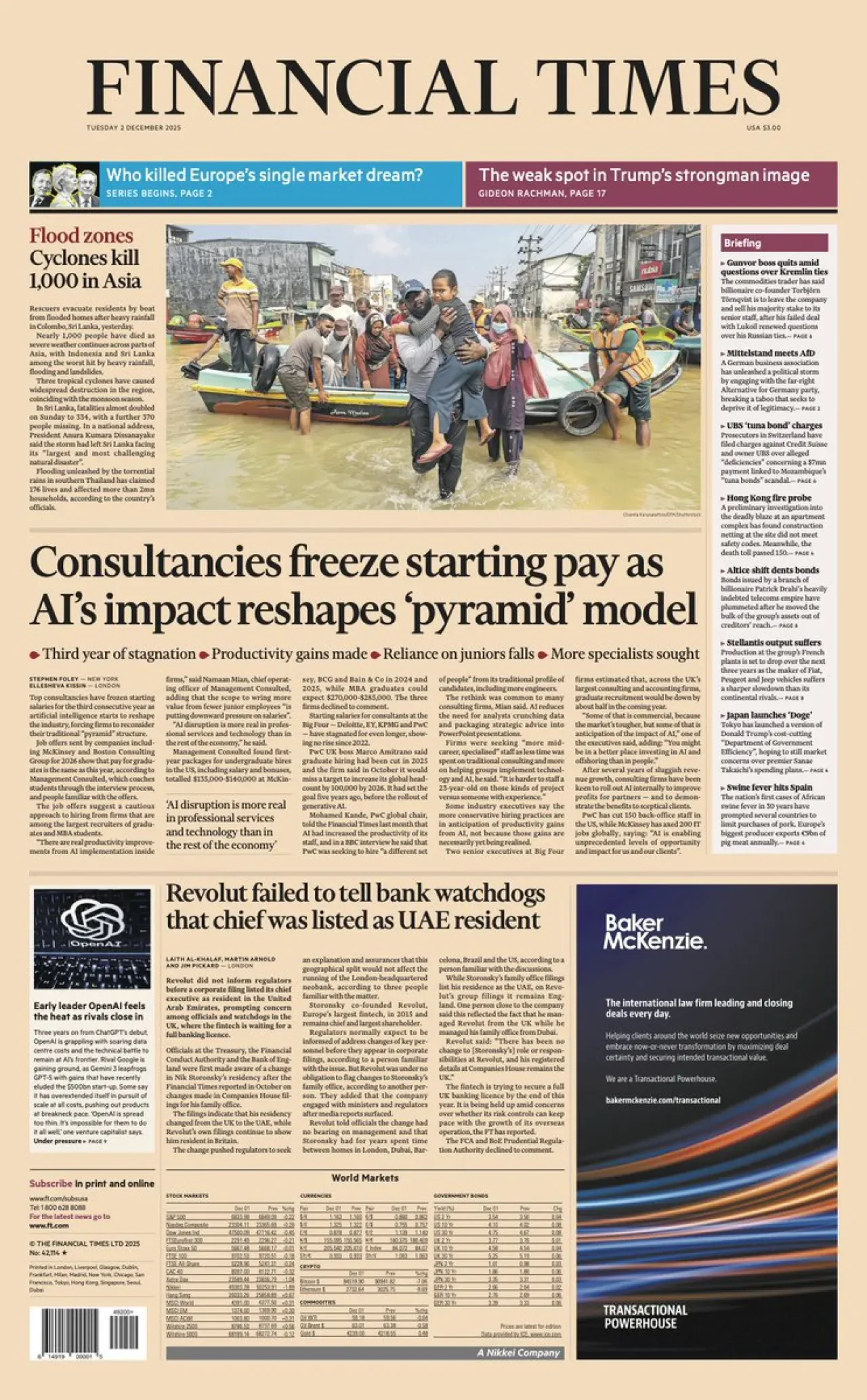 Financial Times, 2 Aralık Salı Günü Uluslararası Baskısının Ön Sayfasını Yayınladı Financial Times, 2 Aralık Salı Günü Uluslararası Baskısının Ön Sayfasını Yayınladı