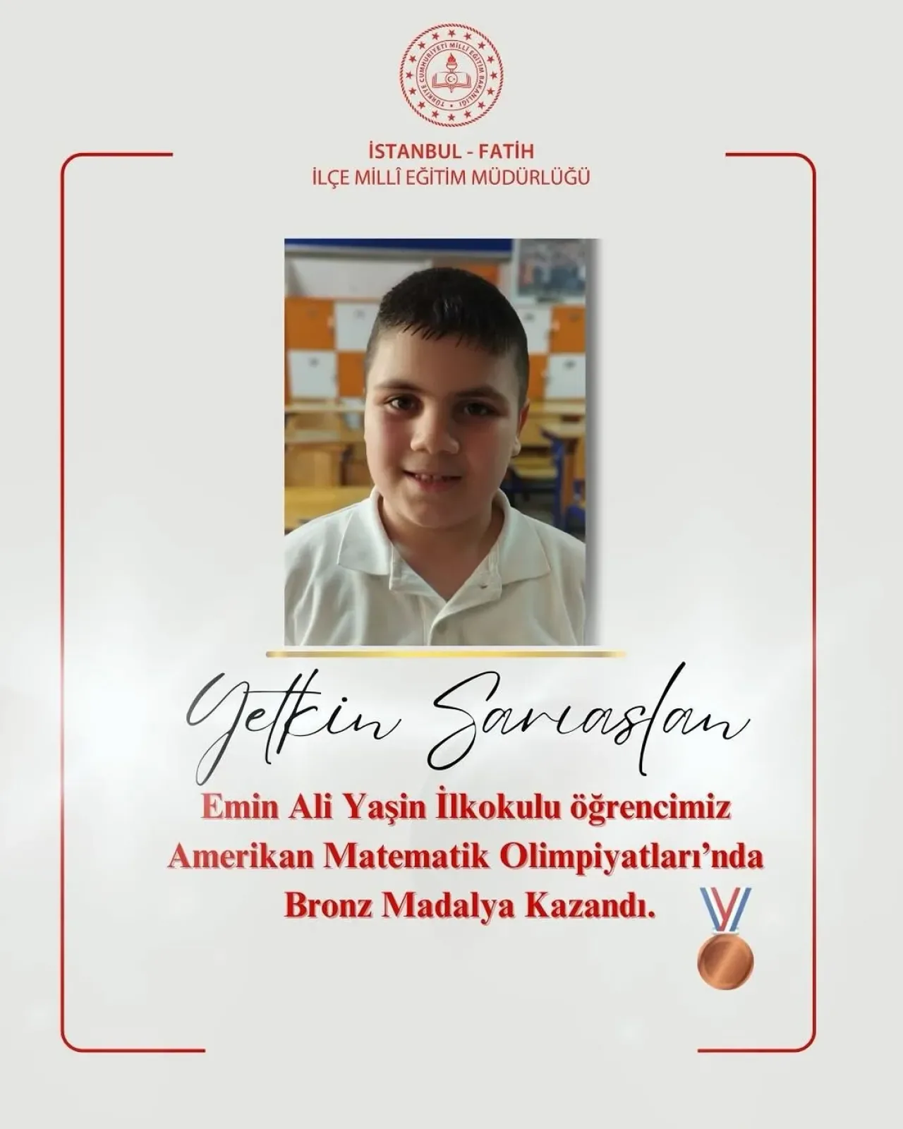 İstanbul'lu Öğrenci Yetkin Sarıaslan, Amerika'dan Bronz Madalya ile Döndü İstanbul'lu Öğrenci Yetkin Sarıaslan, Amerika'dan Bronz Madalya ile Döndü