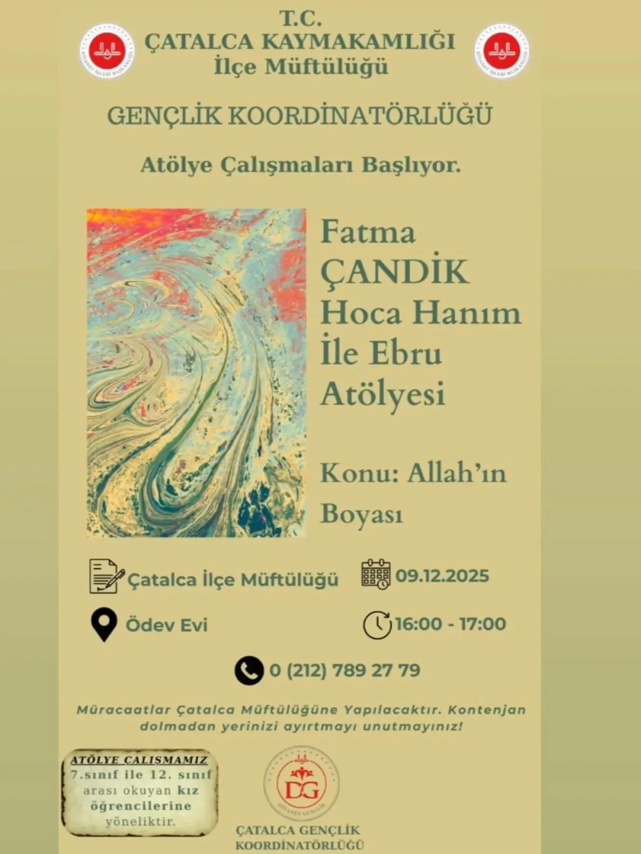 Çatalca'da Genç Kızlar İçin Ebru Sanatı Kursu Kayıtları Başlıyor Çatalca'da Genç Kızlar İçin Ebru Sanatı Kursu Kayıtları Başlıyor