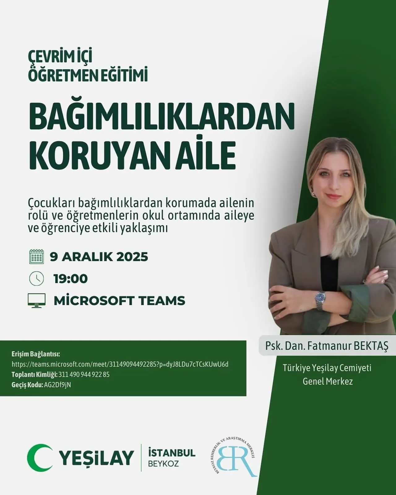 Yeşilay Beykoz, Öğretmenlere Yönelik "Bağımlılıklardan Koruyan Aile" Eğitimi Düzenliyor Yeşilay Beykoz, Öğretmenlere Yönelik "Bağımlılıklardan Koruyan Aile" Eğitimi Düzenliyor
