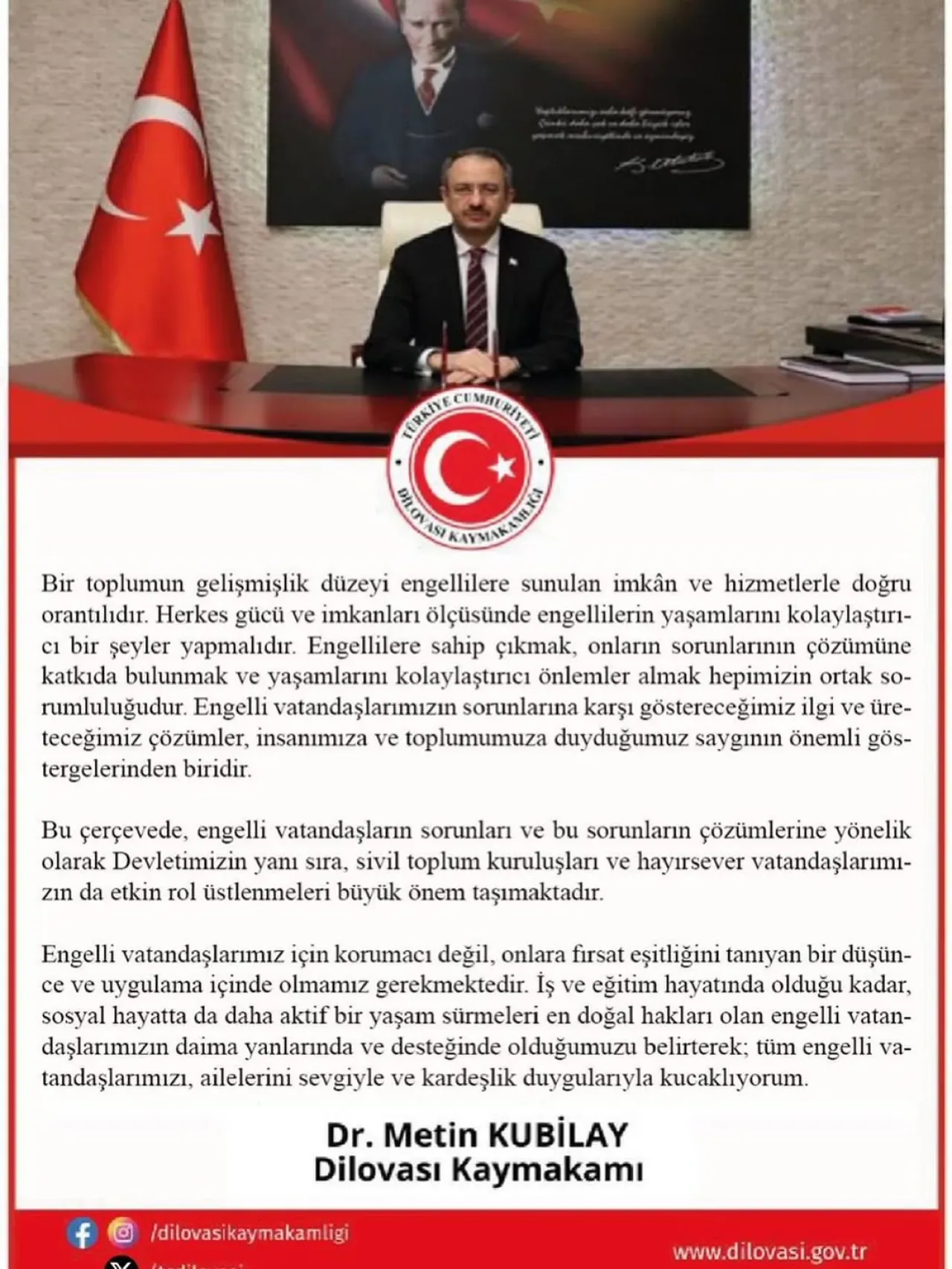 Dilovası'nda 3 Aralık Dünya Engelliler Günü Mesajı Dilovası'nda 3 Aralık Dünya Engelliler Günü Mesajı