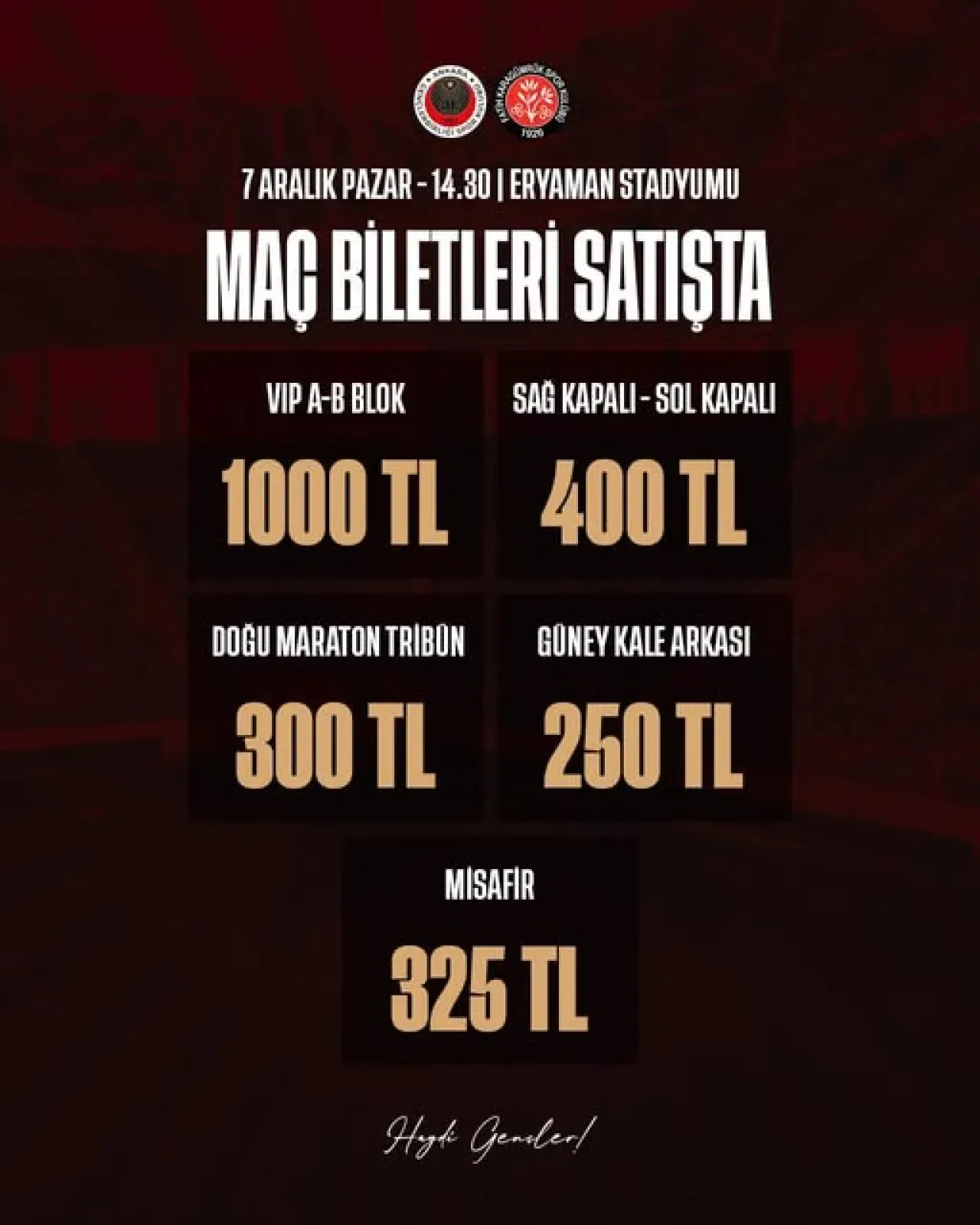 Gençlerbirliği - Fatih Karagümrük Maçı Biletleri Satışta Gençlerbirliği - Fatih Karagümrük Maçı Biletleri Satışta