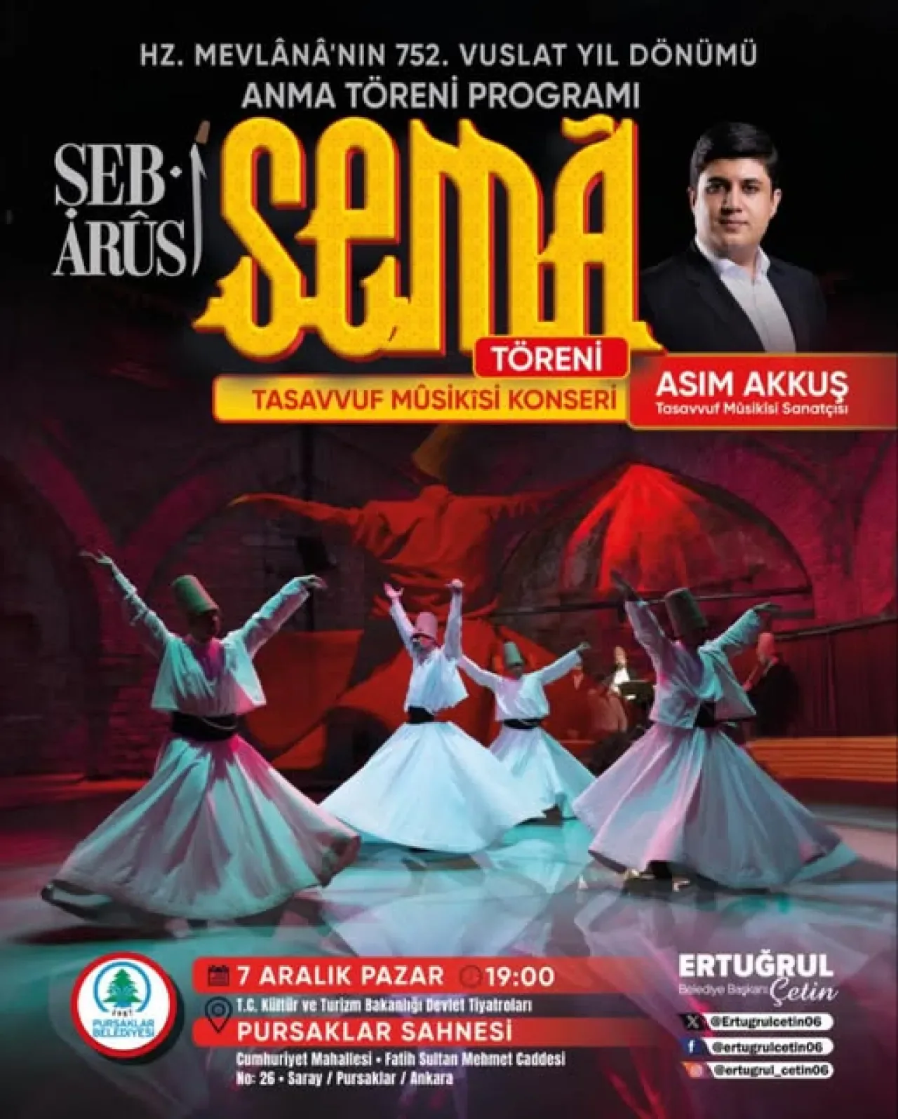 Pursaklar'da Mevlana'nın 752. Vuslat Yılı Anma Gecesi Düzenleniyor Pursaklar'da Mevlana'nın 752. Vuslat Yılı Anma Gecesi Düzenleniyor