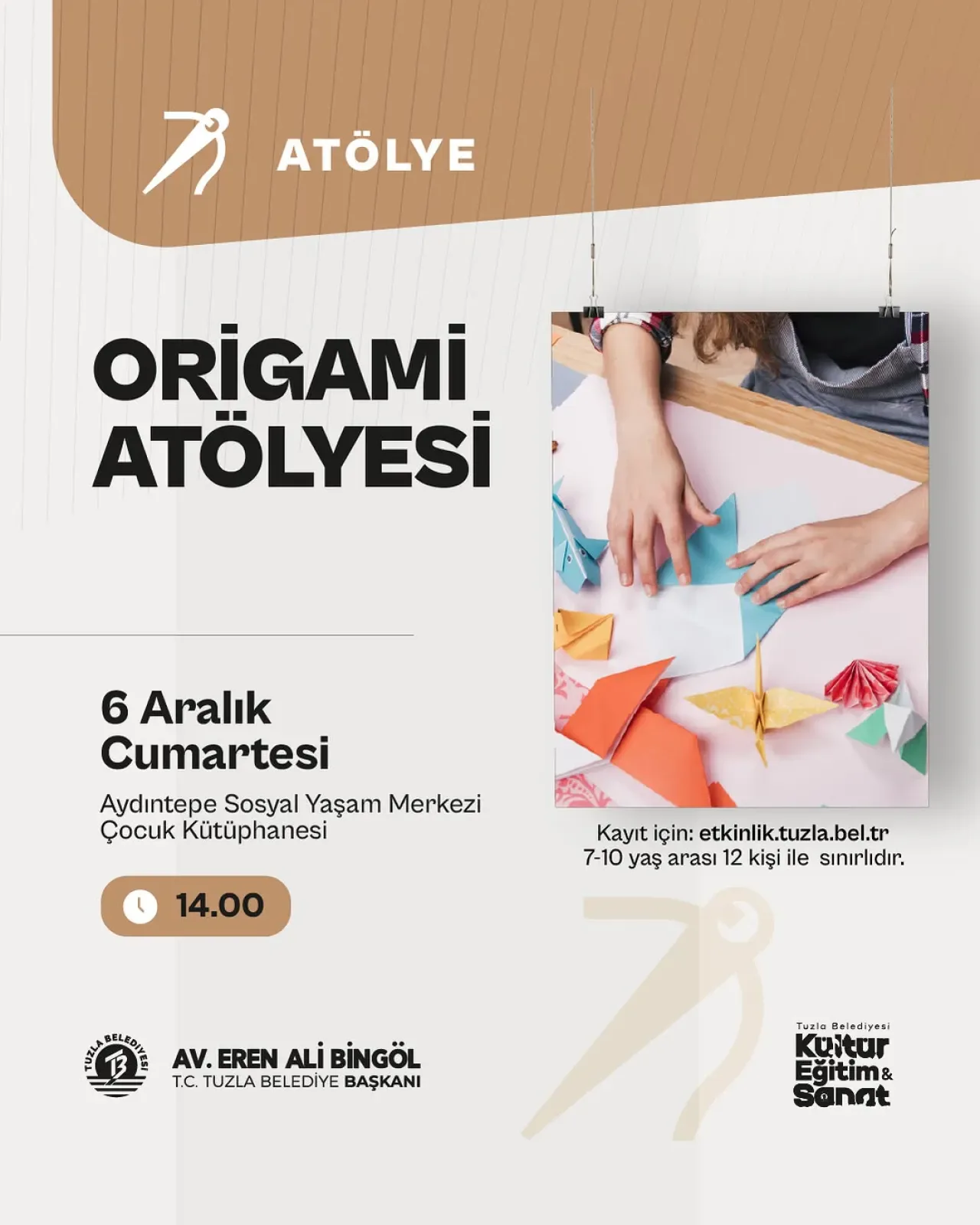 Tuzla'da Çocuklar İçin Ücretsiz Origami Atölyesi Düzenleniyor Tuzla'da Çocuklar İçin Ücretsiz Origami Atölyesi Düzenleniyor