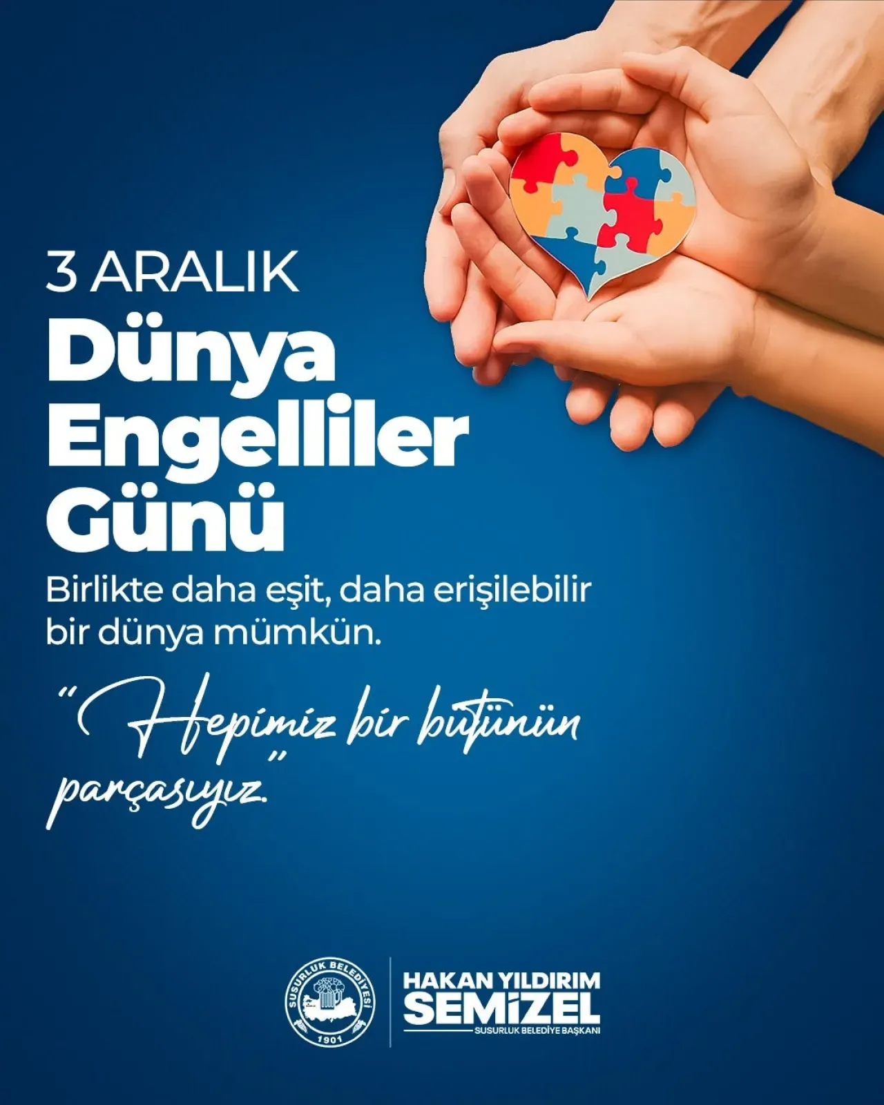 Susurluk'ta 3 Aralık Dünya Engelliler Günü'nde Farkındalık ve Dayanışma Mesajı Susurluk'ta 3 Aralık Dünya Engelliler Günü'nde Farkındalık ve Dayanışma Mesajı