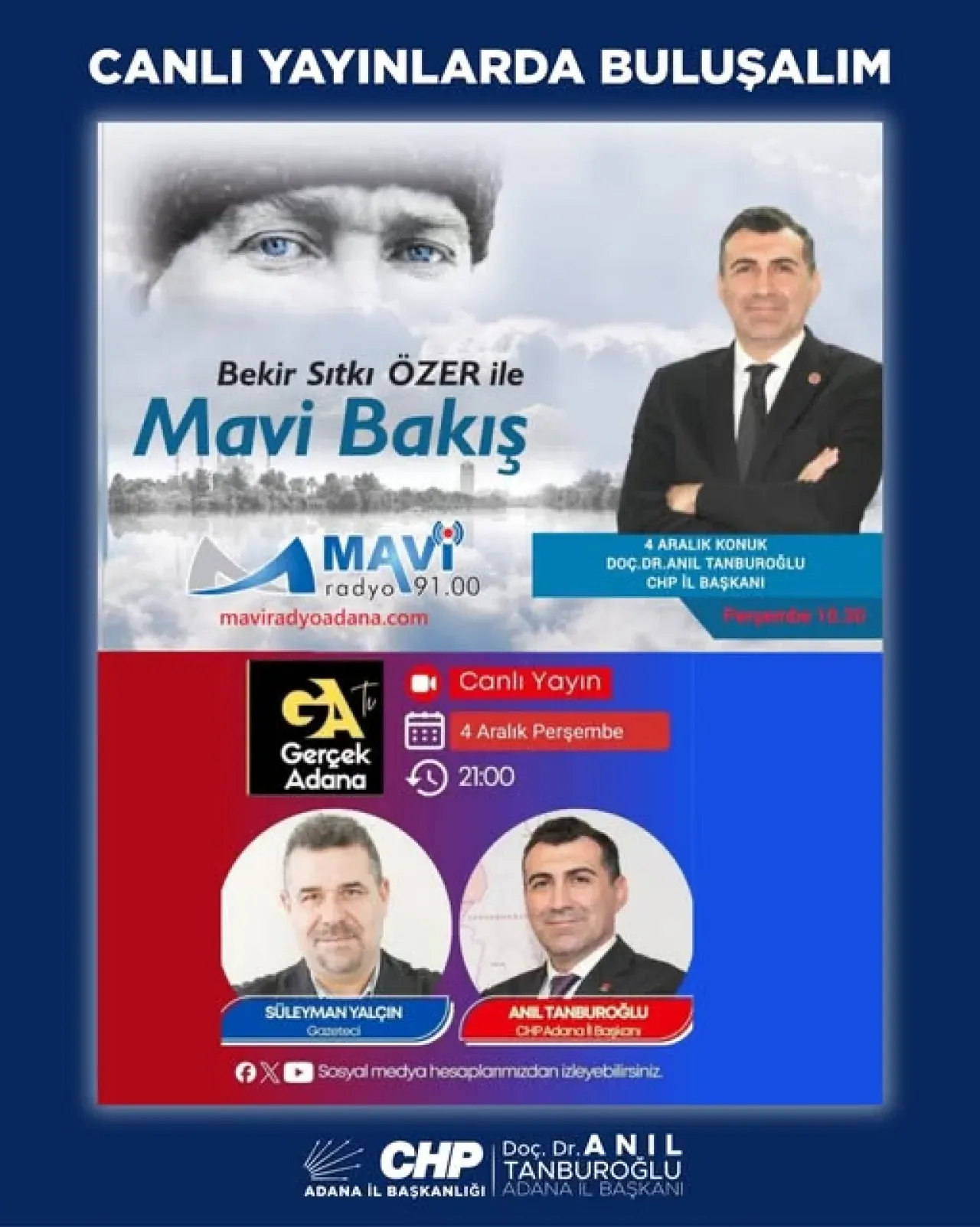 CHP Adana İl Başkanı Anıl Tanburoğlu, Medya Programlarında Memleket Meselelerini Anlatacak CHP Adana İl Başkanı Anıl Tanburoğlu, Medya Programlarında Memleket Meselelerini Anlatacak