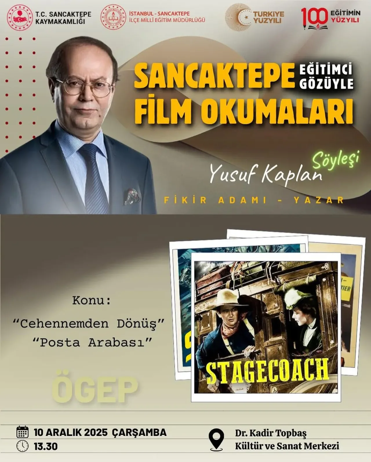 Sancaktepe'de Yusuf Kaplan ile Film Okumaları: Cehennemden Dönüş ve Posta Arabası Klasikleri Masaya Yatırılıyor Sancaktepe'de Yusuf Kaplan ile Film Okumaları: Cehennemden Dönüş ve Posta Arabası Klasikleri Masaya Yatırılıyor