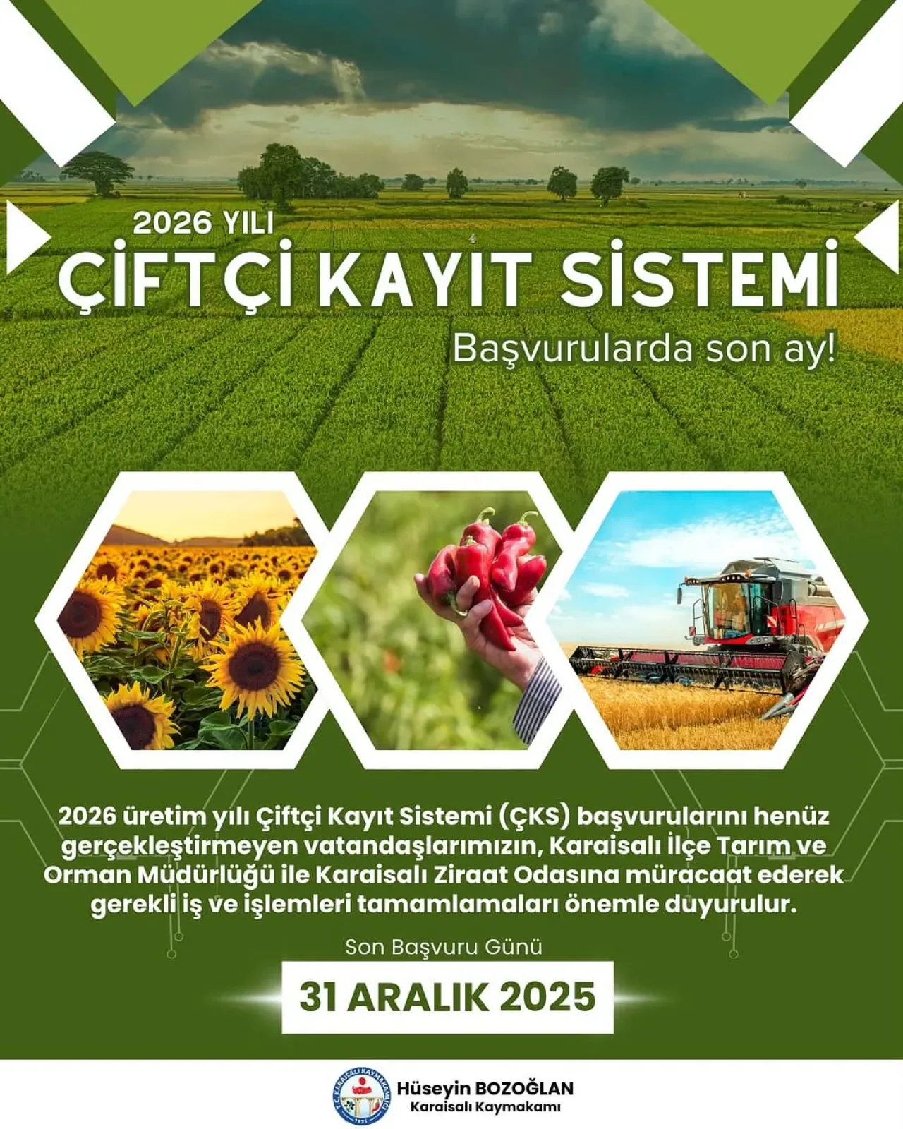 Karaisalı'da 2026 Yılı ÇKS Başvuruları İçin Son Tarih 31 Aralık Karaisalı'da 2026 Yılı ÇKS Başvuruları İçin Son Tarih 31 Aralık