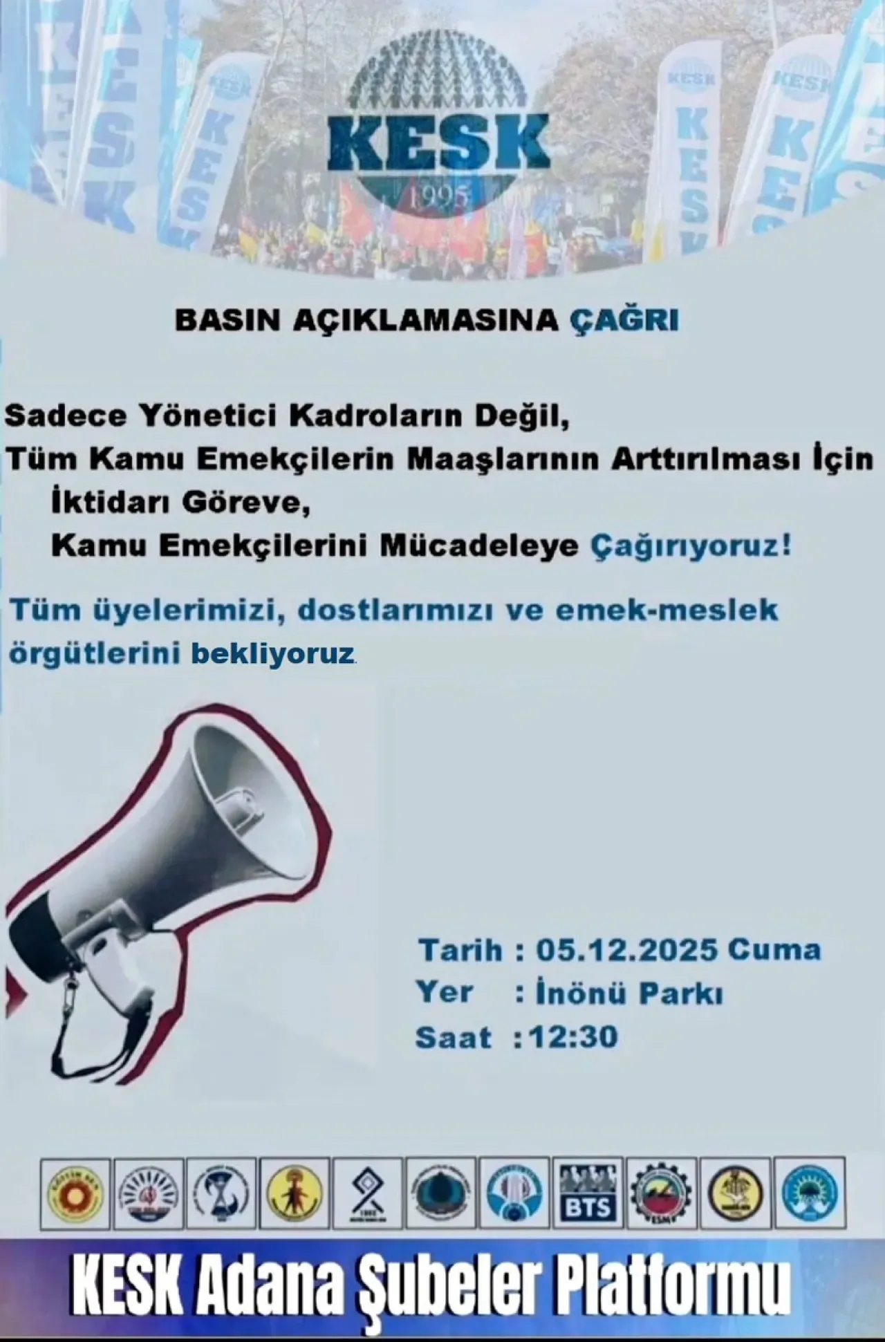 SES Adana Şube, Tüm Kamu Emekçileri İçin Maaş Zammı Talebiyle İktidarı Göreve Çağırıyor SES Adana Şube, Tüm Kamu Emekçileri İçin Maaş Zammı Talebiyle İktidarı Göreve Çağırıyor