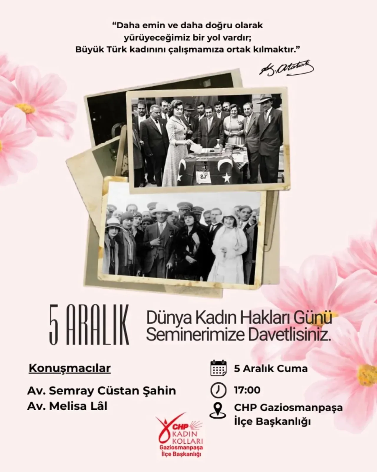 CHP Gaziosmanpaşa, 5 Aralık Dünya Kadın Hakları Günü'nde Anlamlı Seminer Düzenliyor CHP Gaziosmanpaşa, 5 Aralık Dünya Kadın Hakları Günü'nde Anlamlı Seminer Düzenliyor