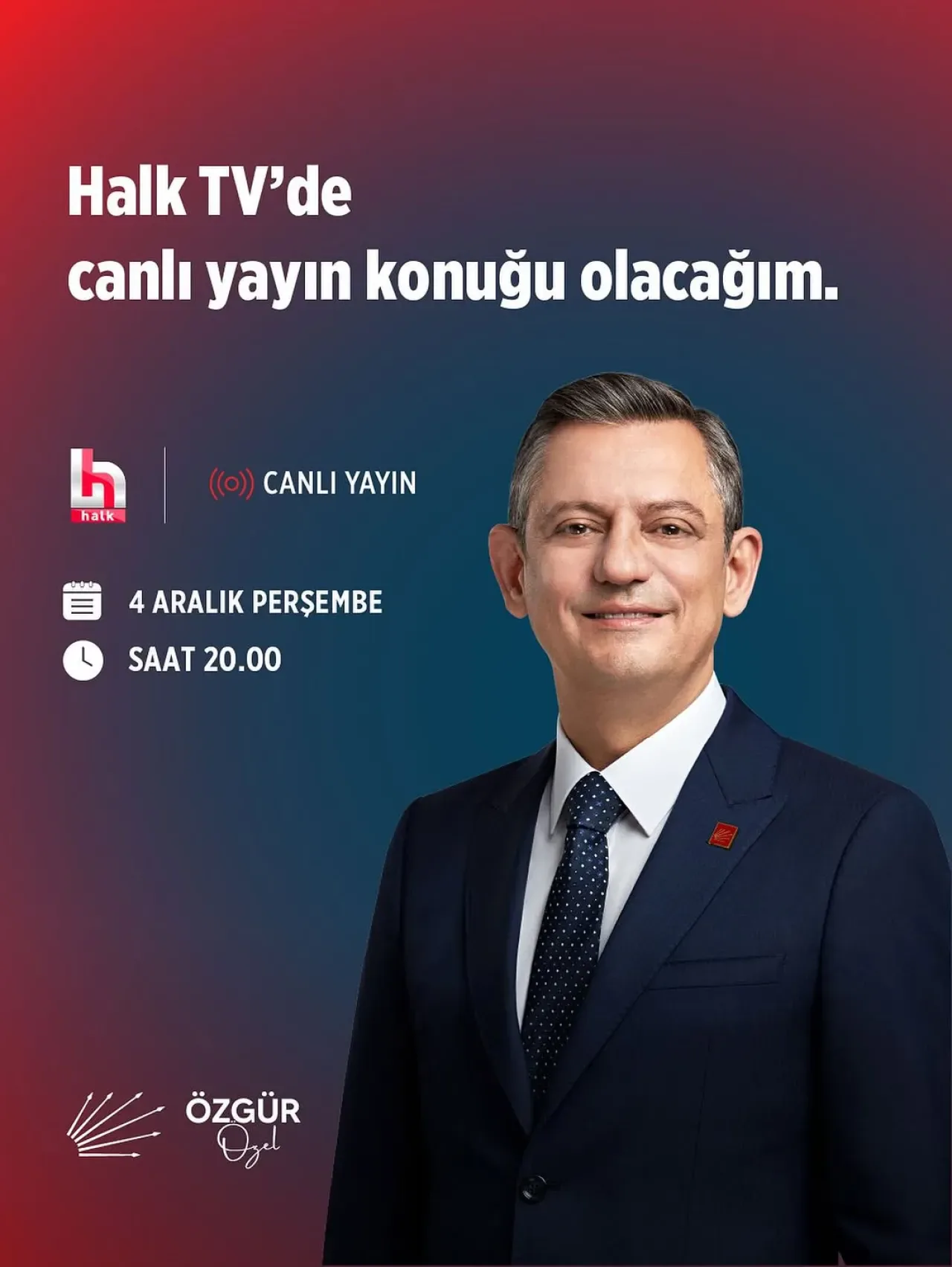 CHP Genel Başkanı Özgür Özel Bu Akşam Halk TV'de Canlı Yayında CHP Genel Başkanı Özgür Özel Bu Akşam Halk TV'de Canlı Yayında
